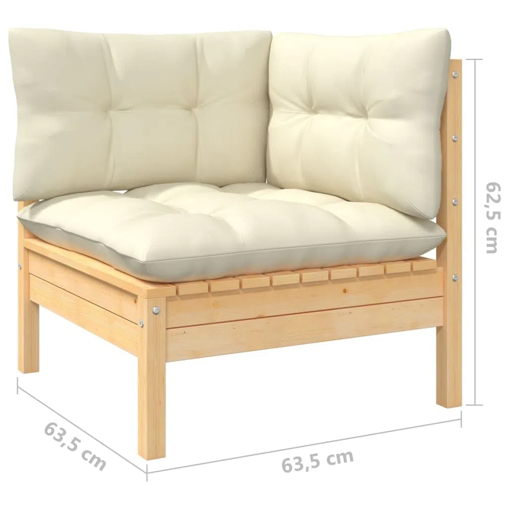 Set da 10 pezzi in legno di pino massiccio con cuscini color crema, set di mobili da giardino per esterni per terrazza e balcone, set modulare con cuscini