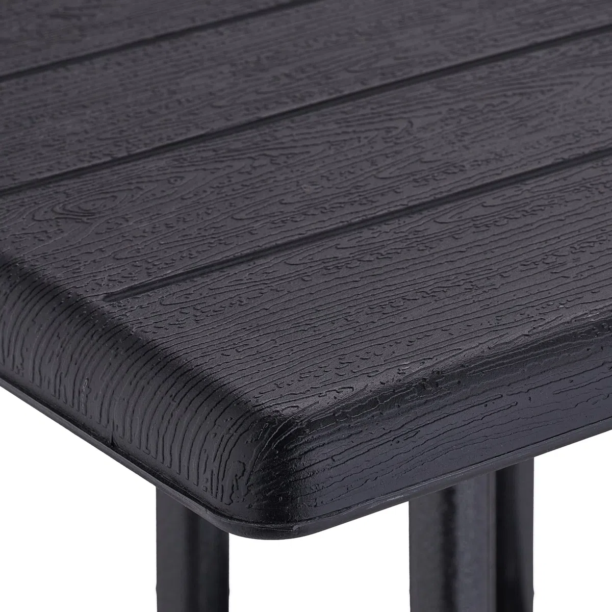 Relaxdays Tavolino da Giardino, HLP: 75x61x61 cm, Tavolo Quadrato da Balcone, in Plastica Effetto Legno e Acciaio, Nero