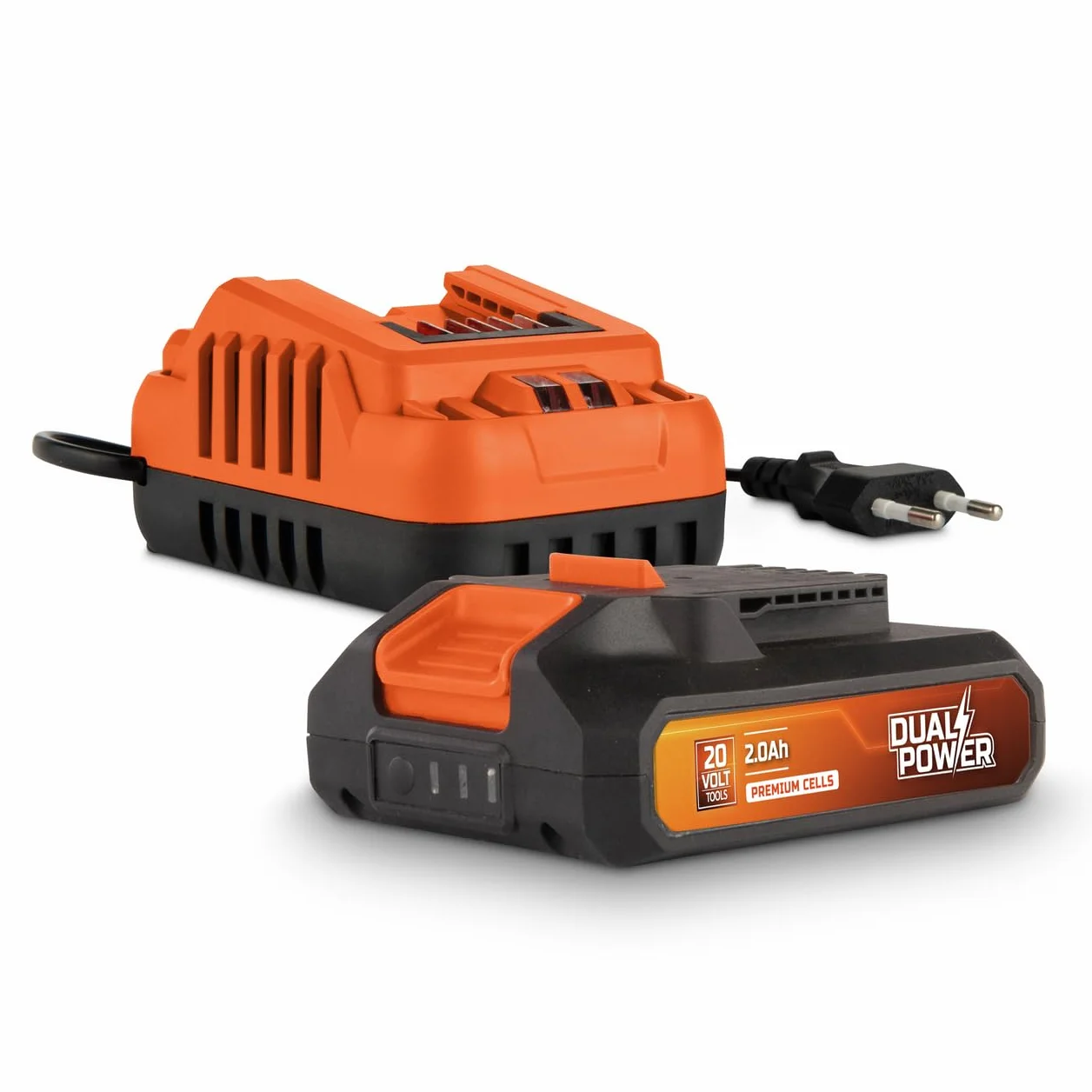 POWER plus Set di batterie e caricabatterie Dual Power POWDP90620-20 V, batteria da 2,0 Ah, per utensili da 20 V, caricatore da 2 A, per batterie da 20 V e 2 x 20 V, per avvitatore a batteria,