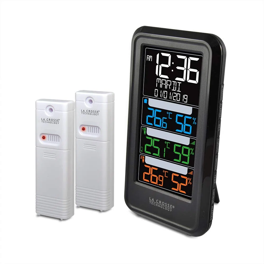 La Crosse Technology - WS6813 Stazione di temperatura con 2 sensori termo/hygro e schermo colorato- Nero