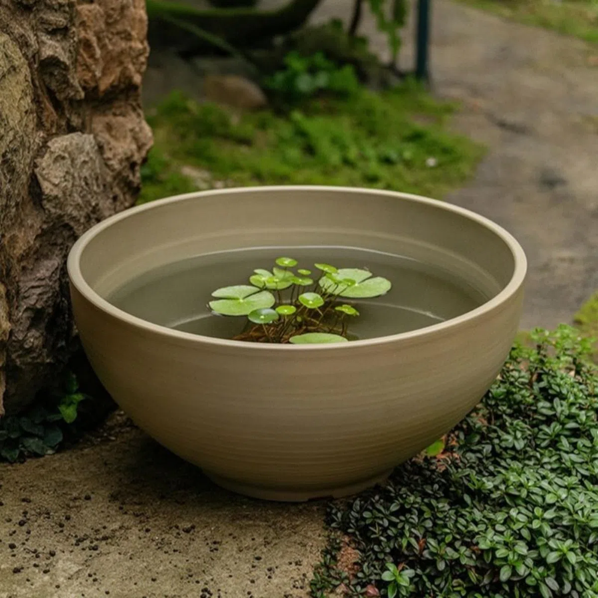 kowaku Resin Planter Vaso Ciotola Acqua Bacino Piante Acquatiche Contenitore Decorativo in Resina Rinforzata Forma Bassa Senza Scarico Adatto per Pesci, Dark Gray, 40CM Spotted