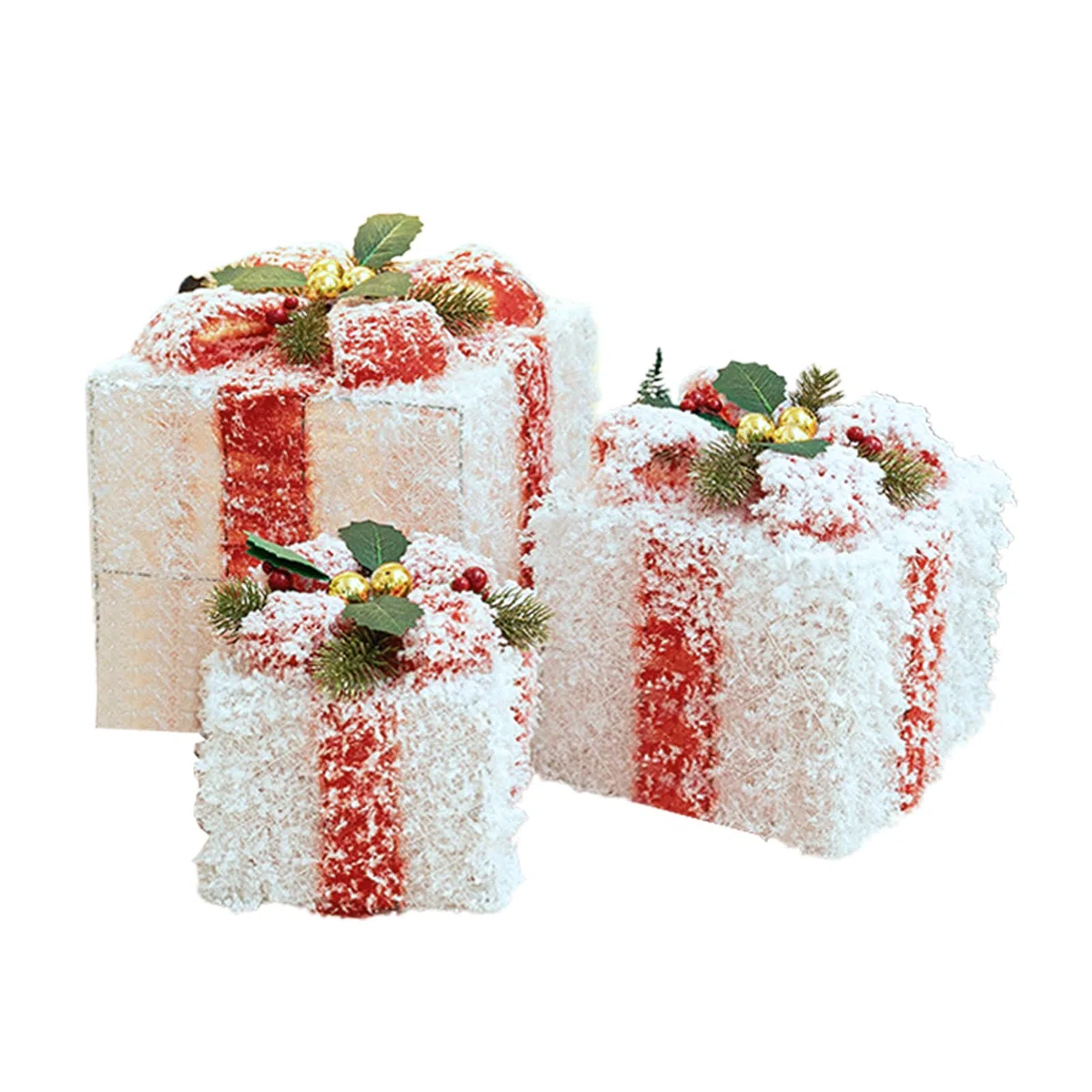 Set di 3 scatole decorative, decorazioni per albero di Natale, scatole regalo con fiocchi, per vacanze al chiuso e all'aperto