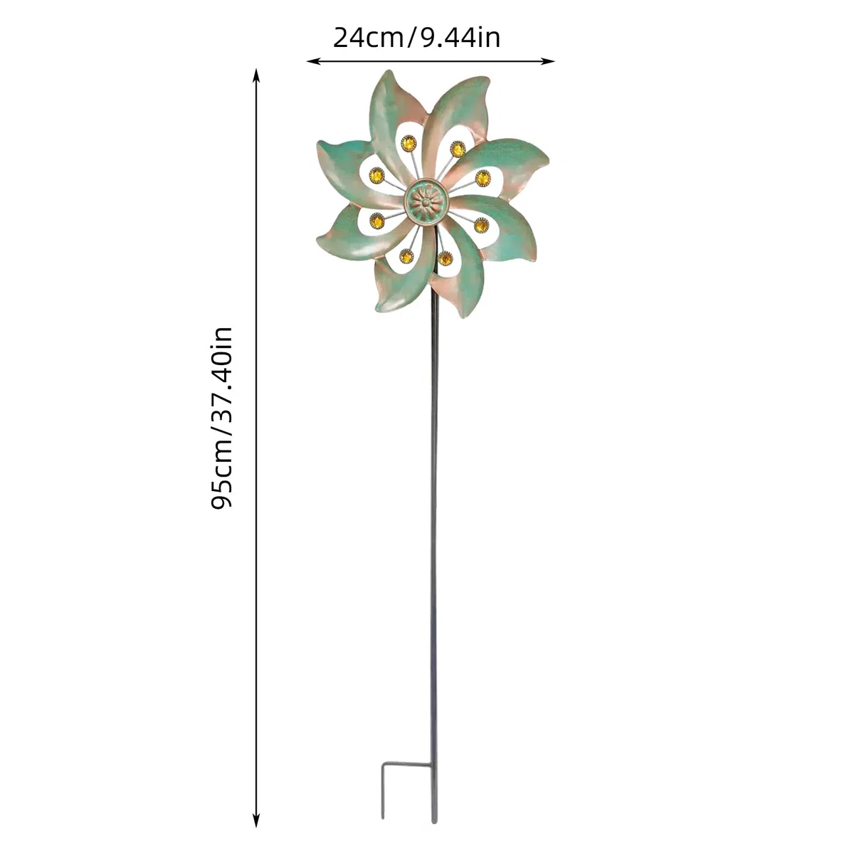 Mulino a vento in metallo, 24 x 24 x 4 cm, per giardino, per giardino, frutteto, cortile (bronzo)