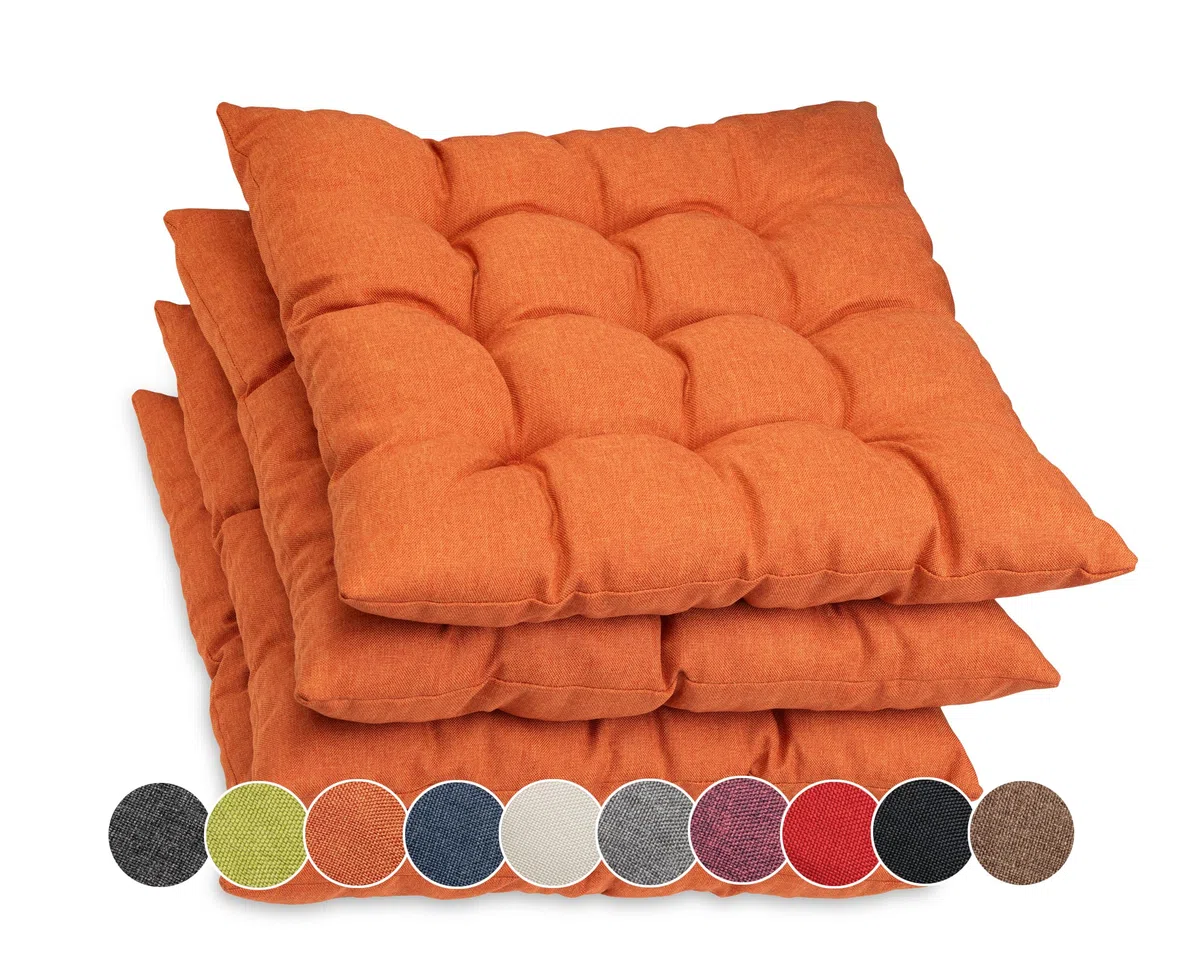 sunnypillow Set di 4 Cuscini per Sedia con Nastri - 45 x 45 cm - Comodi Cuscini da 8 cm di Spessore, per Sedie/Panche in Casa e in Giardino - Seduta Per uso Interno ed Esterno - Aranica
