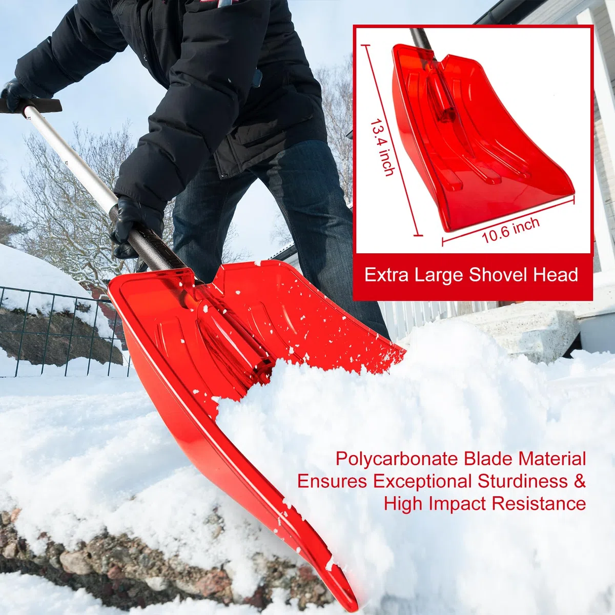 SnowPro 3-in-1 Pala da neve per auto, design pieghevole e telescopico veloce per la rimozione della neve di emergenza - Pala da neve compatta con guanti, spazzola da neve e raschietto per ghiaccio -