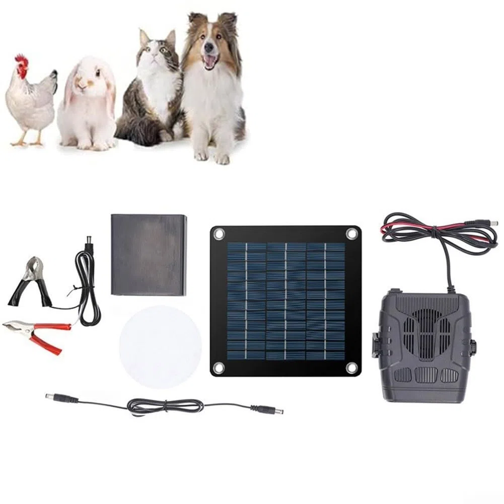 Stufa a energia solare per pollaio, 26 x 20 cm, pannello monocristallino in PET con protezione contro il surriscaldamento per cani, giardino, serra (ventola di riscaldamento da 20 W)