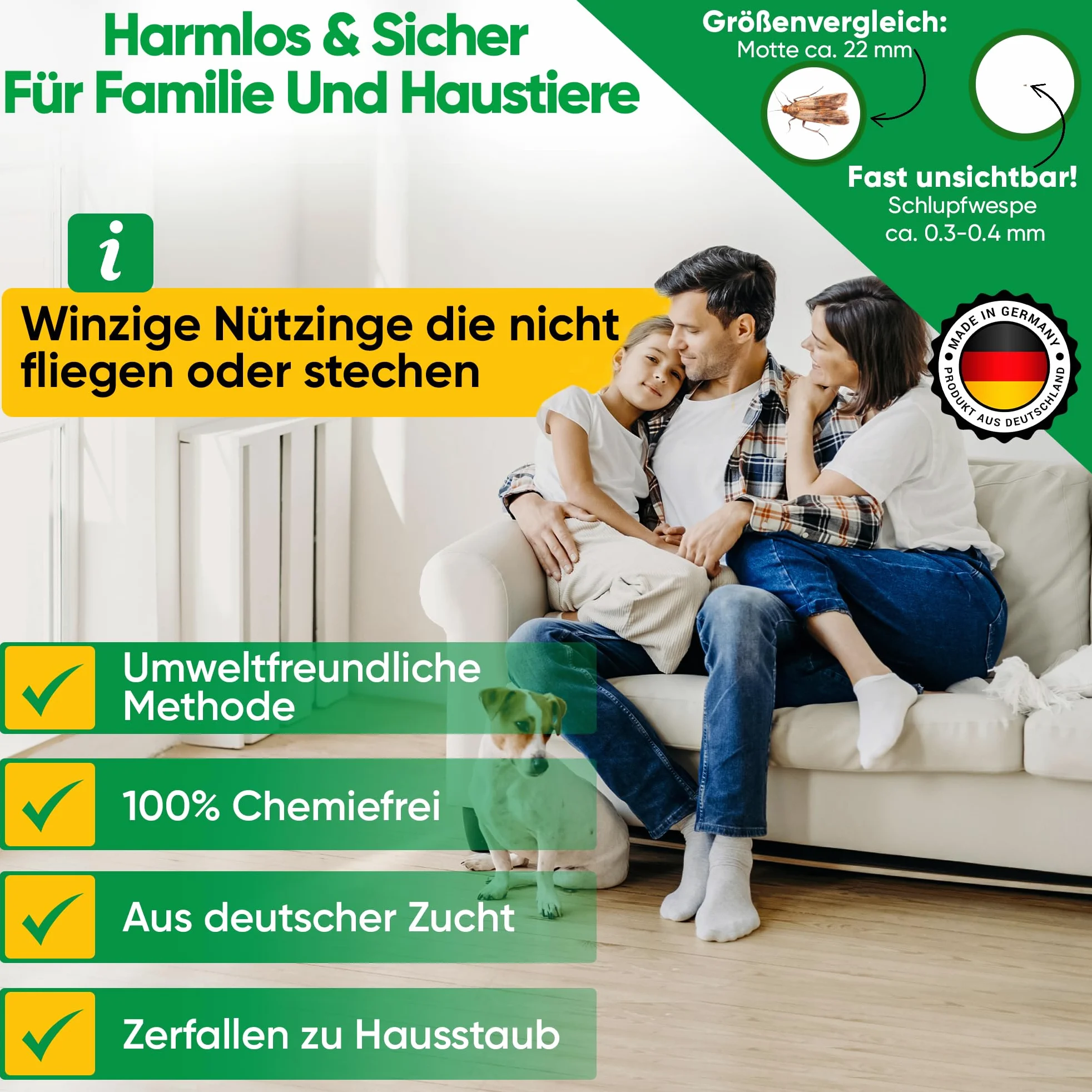 GREEN GUARDIA Vespe contro le tarme, 1 biglietto da 4 consegne, efficace contro le tarme, alternativa biologica ed ecologica alle trappole per tarme, spray per tarme, trappola per feromi