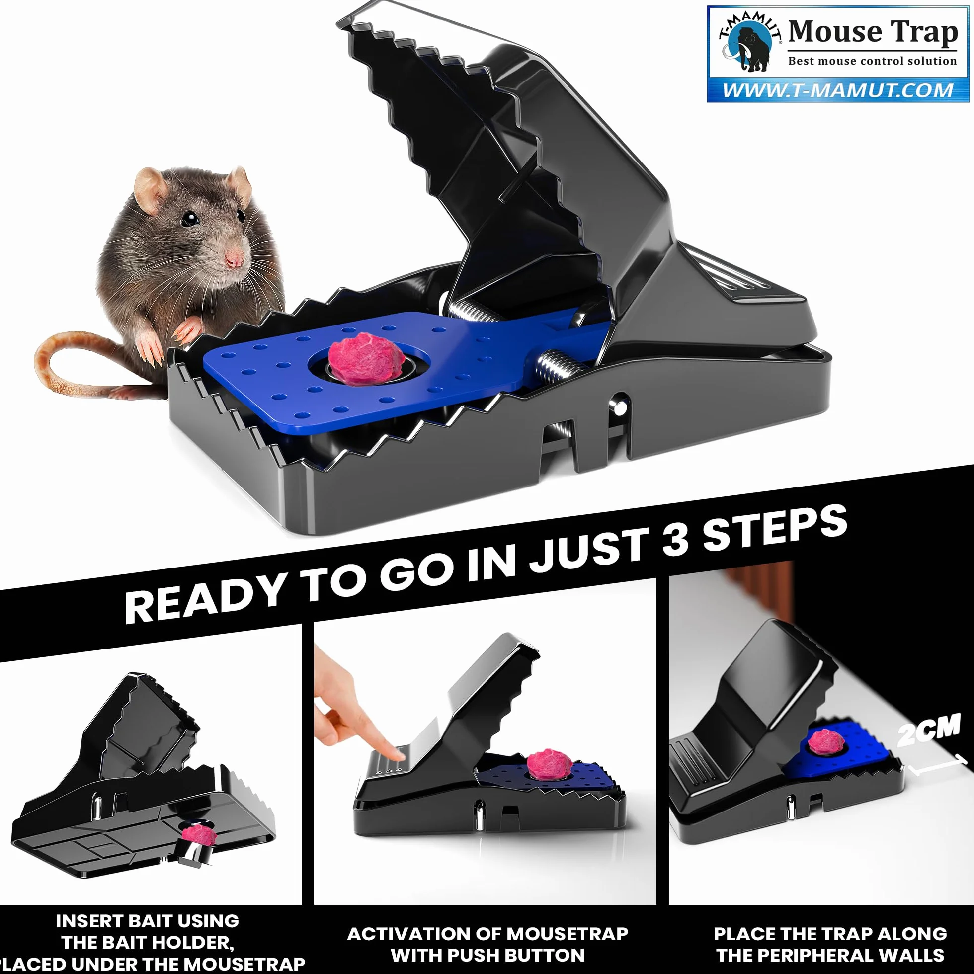 T-MAMUT Trappola Per Topi Grandi 21cm 4 Trappole Per Topi Professionali Riutilizzabili Molto Potenti Per Interno Ed Esterno Molto Efficaci Per Una Protezione Completa Contro Ratti Piccoli & Roditori