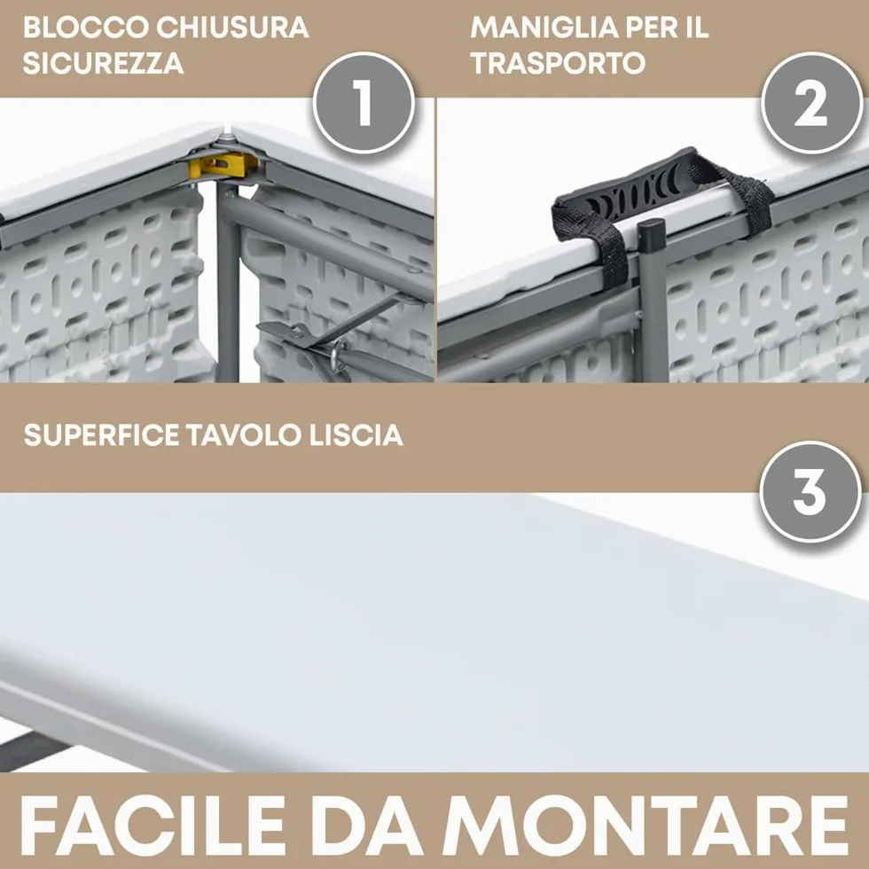 IlGruppone Tavolo Pieghevole Bianco Richiudibile Tavolino Pic Nic Esterno Salvaspazio Camping Terrazzo CamperStruttura In Acciaio Per Feste Giardino Campeggio Vacanze Lunghezza 180 Cm