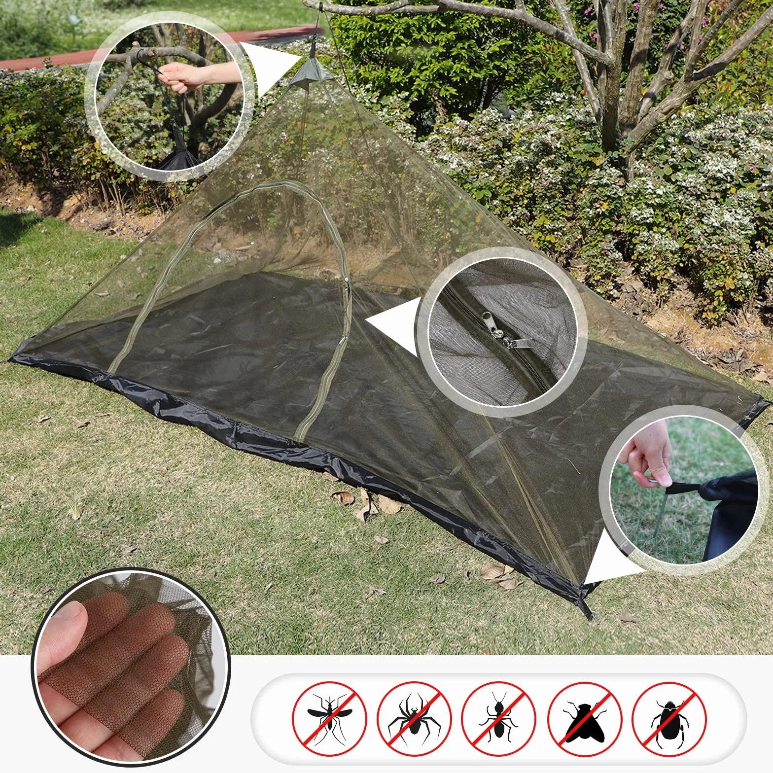EFUTURETIME Zanzariera da Campeggio, 220 x 120 x 100 cm, Zanzariera da Viaggio Leggera, Portatile, Tenda Anti-zanzara con Porta Cerniera per Letto da Campeggio, Escursionismo, Verde
