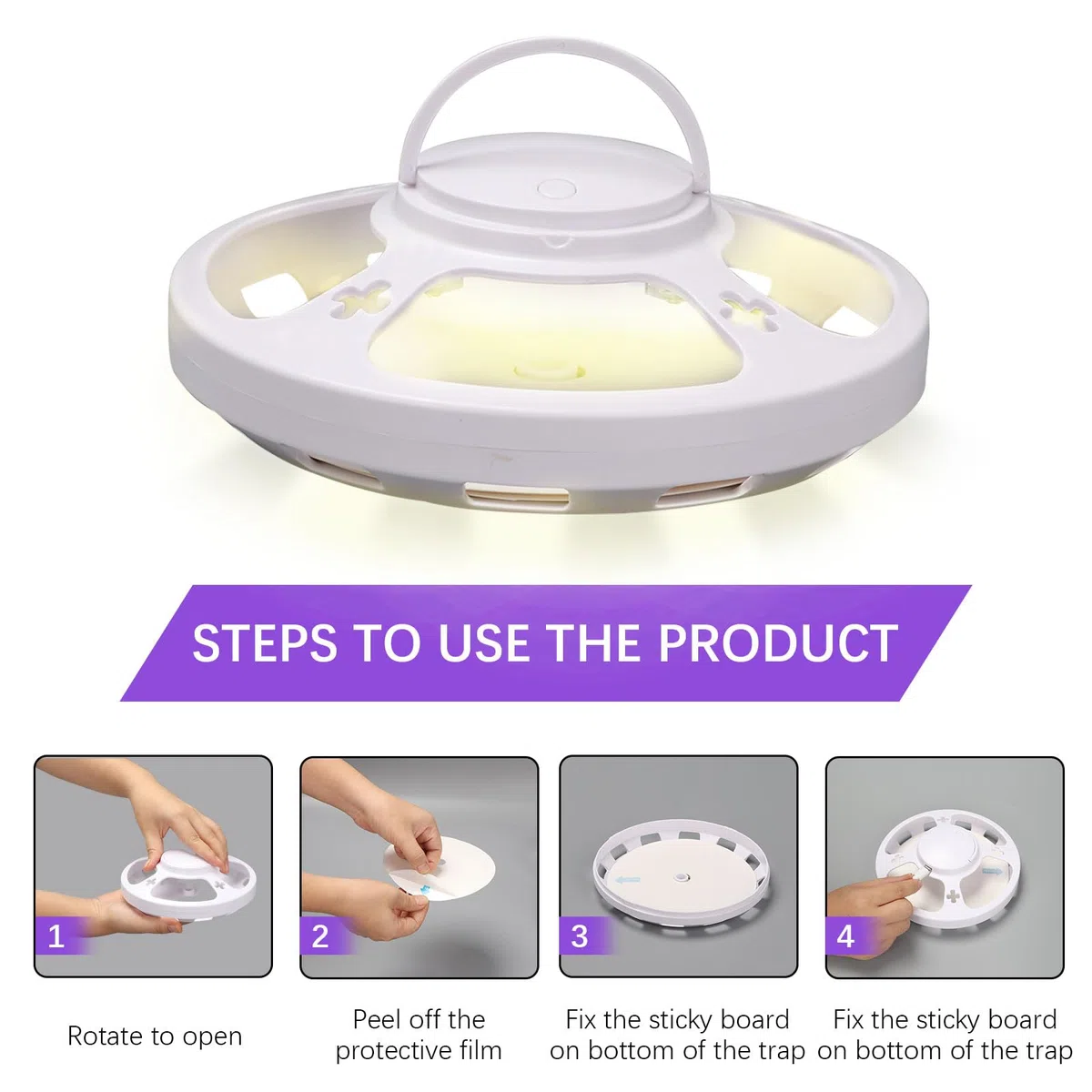 Set di 2 trappole per pulci per la casa, trappole per pulci, non tossiche, per interni, con cuscinetti adesivi, cattura pulci naturale, leggero, inodore, con 4 modalità per tappeti,