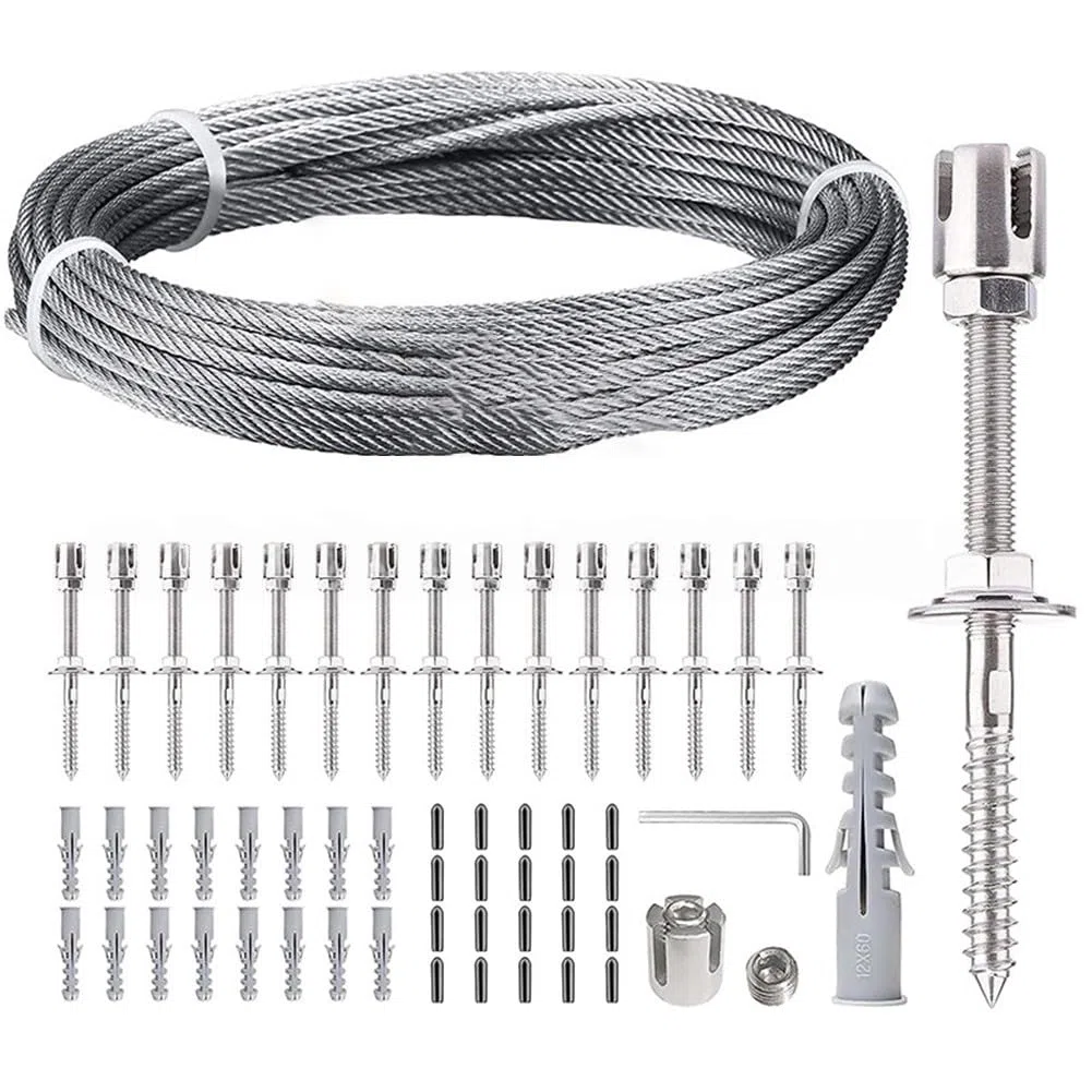Flessibile 304 per graticcio in filo di acciaio inossidabile per pareti esterne, telaio antiruggine per piante rampicanti con design a flusso d'aria, kit di cavi da giardino fai da te, 16 m