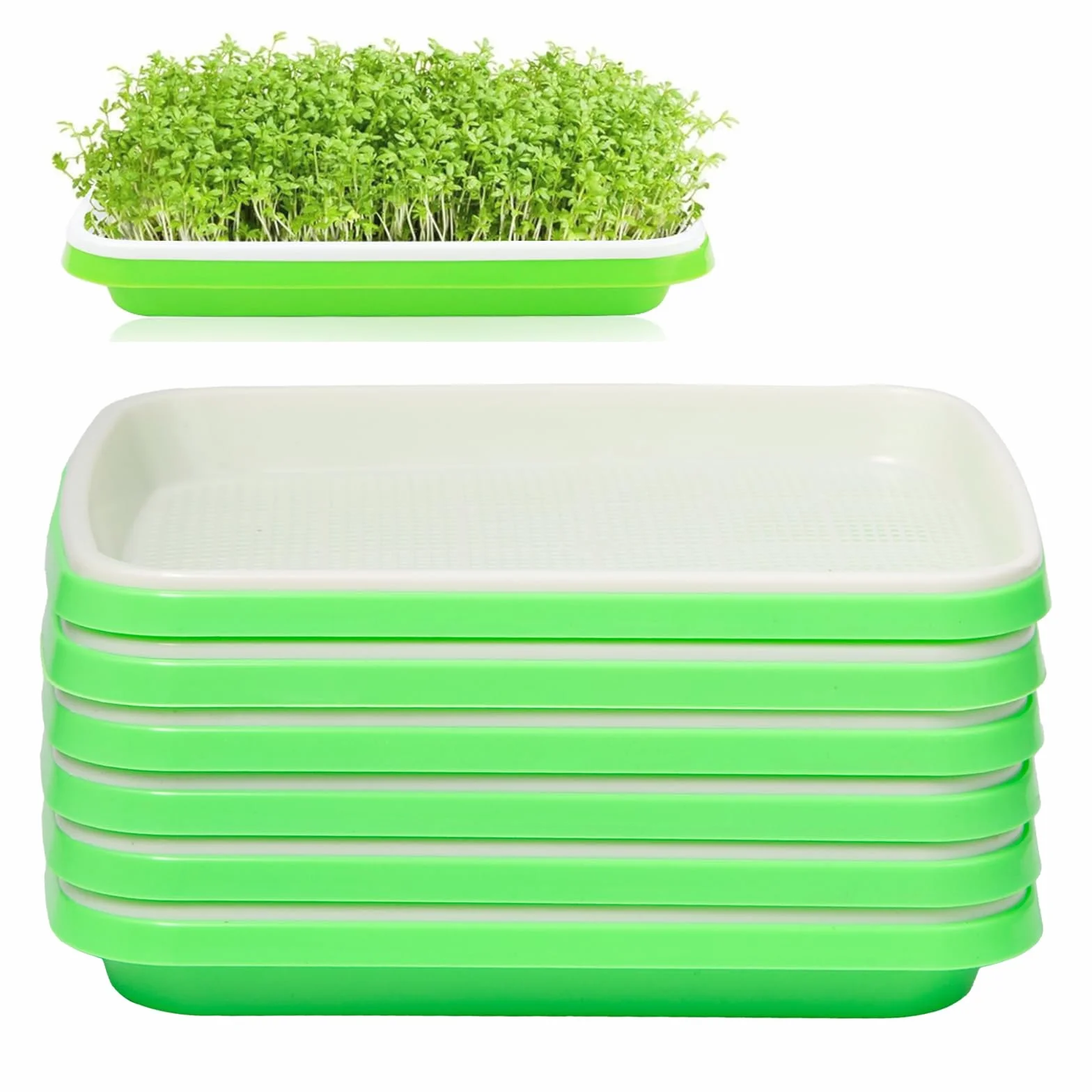 6 Pezzi Vassoio per Germinazione Semi 32.5x24.5x4.5cm Vassoi per Semi Impilabile Vassoio per Germogli in Plastica per Coltivazione Fagioli Mungo,Erba Medica,Erba di Grano