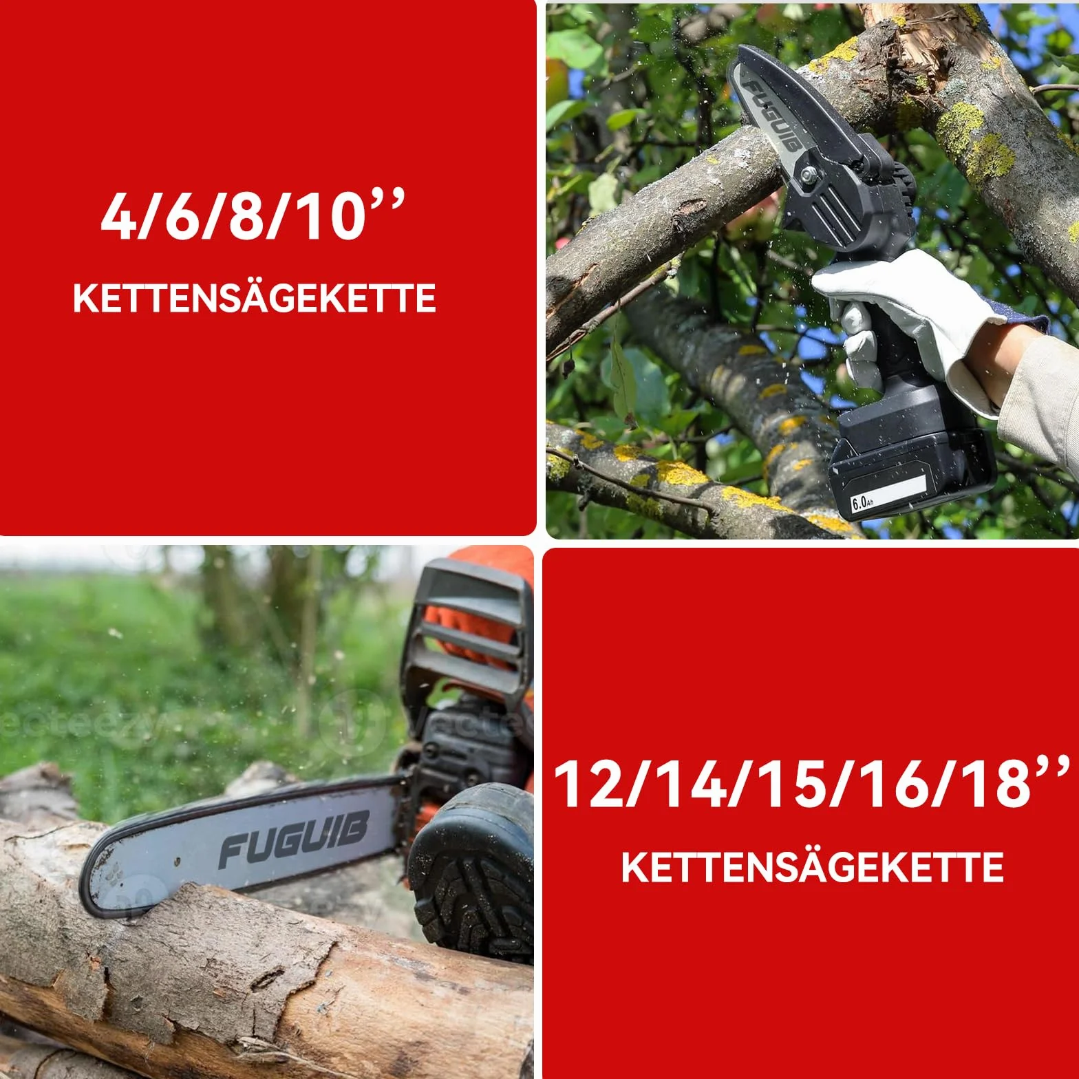 Set di 4 Catene per Motosega da 50 cm (20 pollici), Passo da 1,5 mm (.325"), 76 Maglie Con Guida a Catena da 50 cm, Compatibile con Parker PCS6200, PCS5800