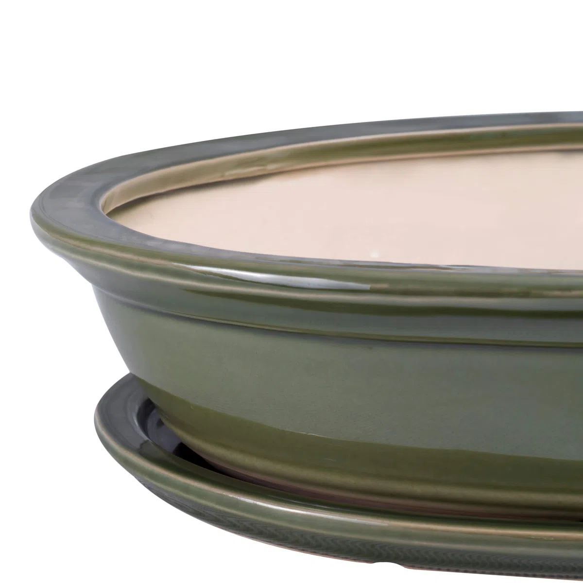 Vaso per bonsai/fiori, da giardino, in ceramica/terracotta, con sottovaso, verde, 6 misure (40)