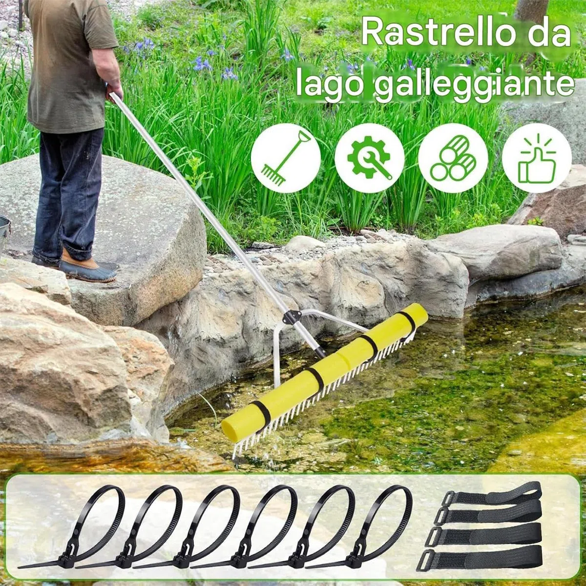 Rastrello per Stagno Resistente Rastrello Galleggiante per Giardino | Attrezzatura per Rimozione Alghe Stagno, Strumento Galleggiante per Giardini e Spiagge