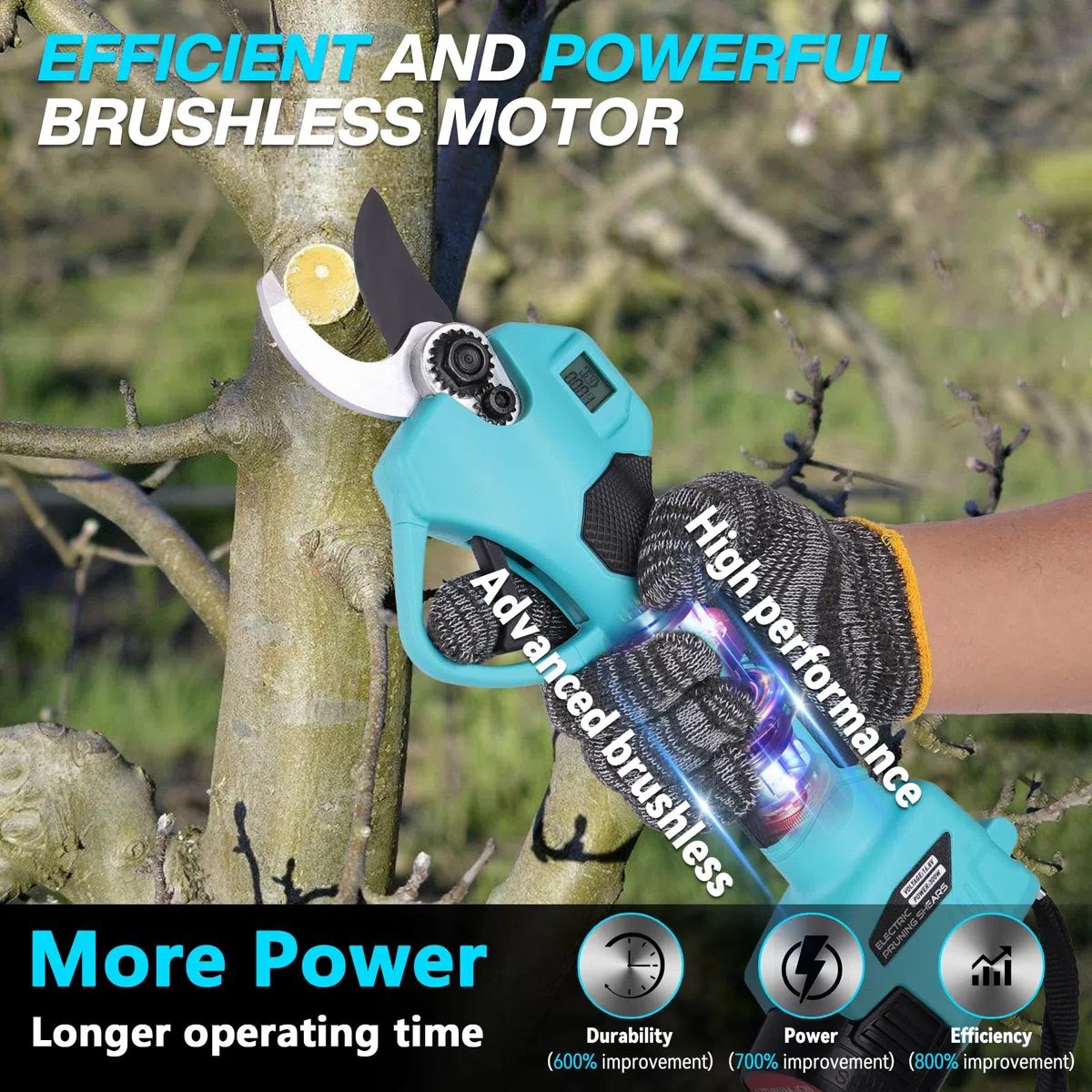 Forbici Potatura a Batteria: Cesoie a Batteria per Potatura con Regolabile 35mm con 2 Batterie 2000mAh, Display LED, Forbice potatura a Batteria per Potatura Giardino, Olivo Electric Pruning Shears