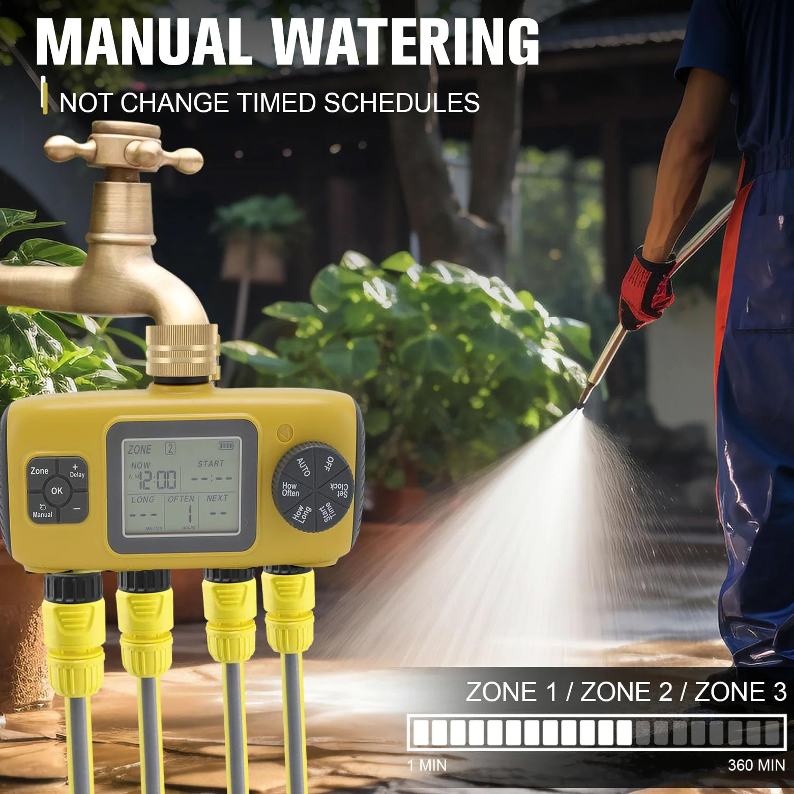 Generic Display LCD Timer Irrigatore Controller Automatico Impermeabile per Irrigazione per Prato da Giardino, Funzionamento Facile per Tutte le età