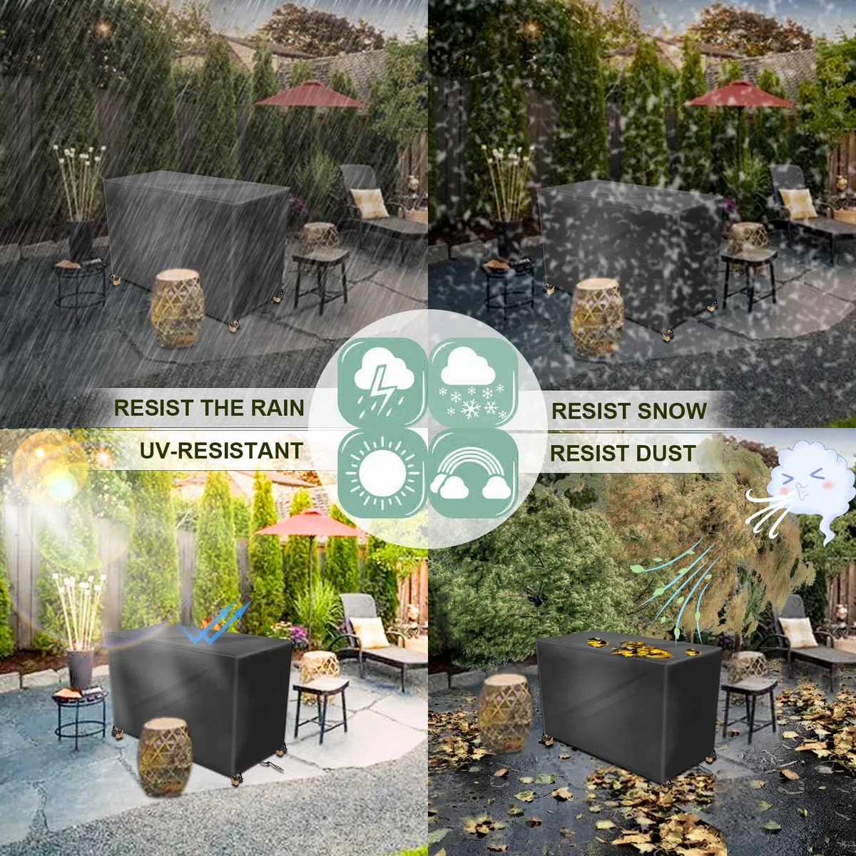 Coperture per Mobili da Giardino 90x60x80cm,420D Oxford Copertura Tavolo Sedie Esterno Impermeabile,Telo Copri Protezione Set Giardino Quadrato,Copertura da Tavolo da Giardino,Nero