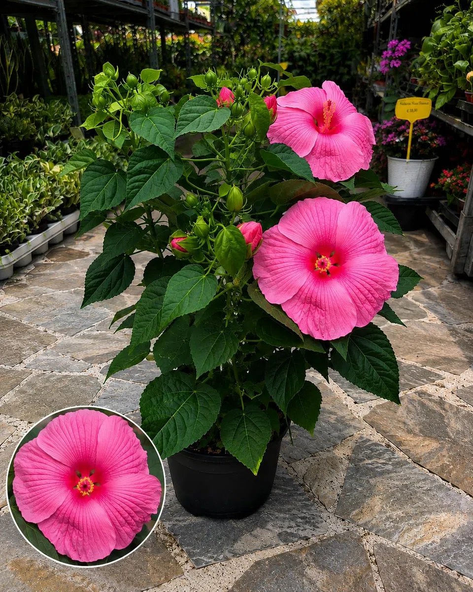 POWERS TO FLOWERS - IBISCO, HIBISCUS PALUSTRE ROSA INTENSO, MOSCHEUTOS, LUNA PINK, XL, VASO 20CM DIAMETRO, pianta vera
