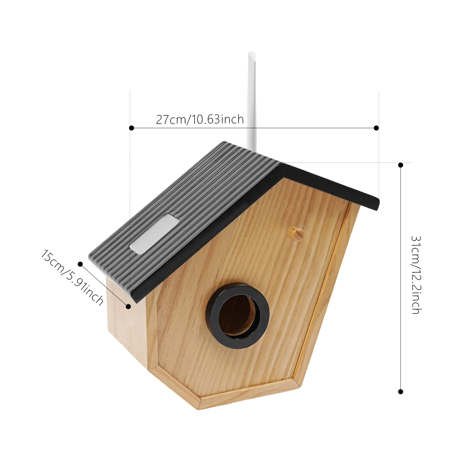 Casetta per uccelli in legno di pino a energia solare, con fotocamera solare, riconoscimento degli uccelli artificiali, batteria per visione notturna HD, IP65, in legno di pino per giardino