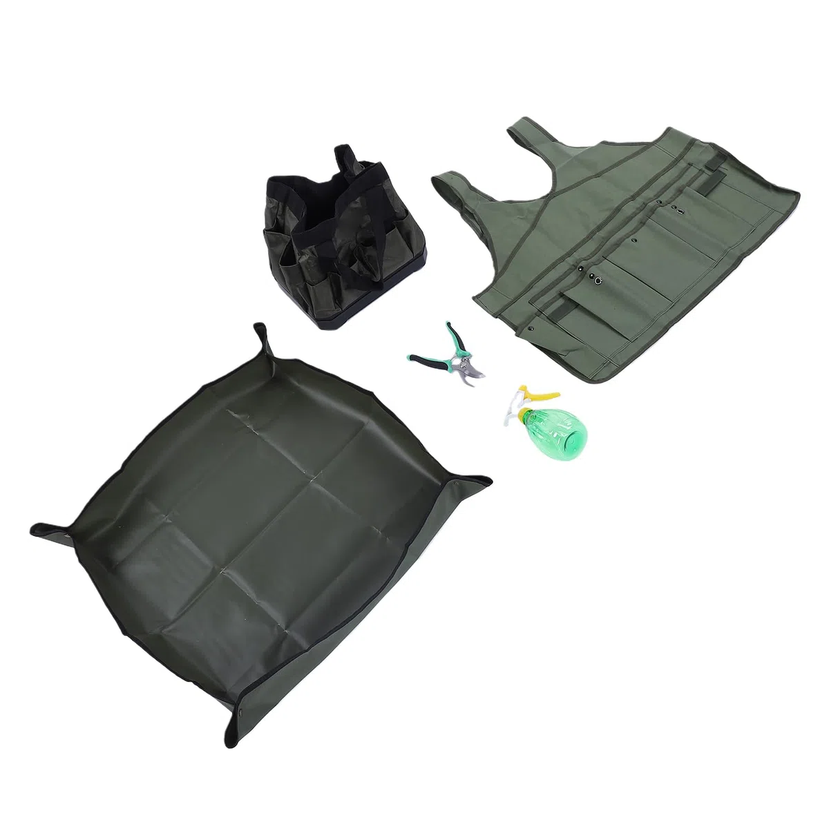 Hyuduo Set di 9 Attrezzi da Giardinaggio con Borsa, Grembiule, Imbottitura in Ginocchio, 5 Attrezzi, Impugnatura Ergonomica, Kit di Manuali da Giardino per Piantare, Diserbo,