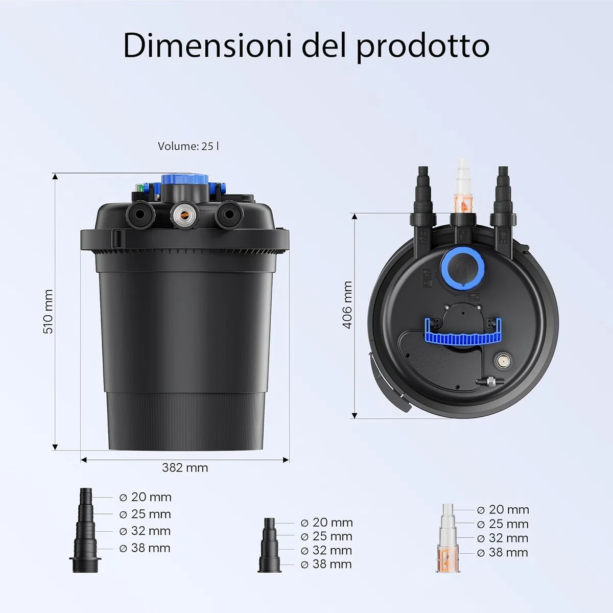 Aquariumline CPF-250 Filtro Pressurizzato per Laghetti con Lampada UV-C – Sistema di Filtrazione Esterna per Acqua Cristallina, Ideale per Laghetti da Giardino e Carpe Koi