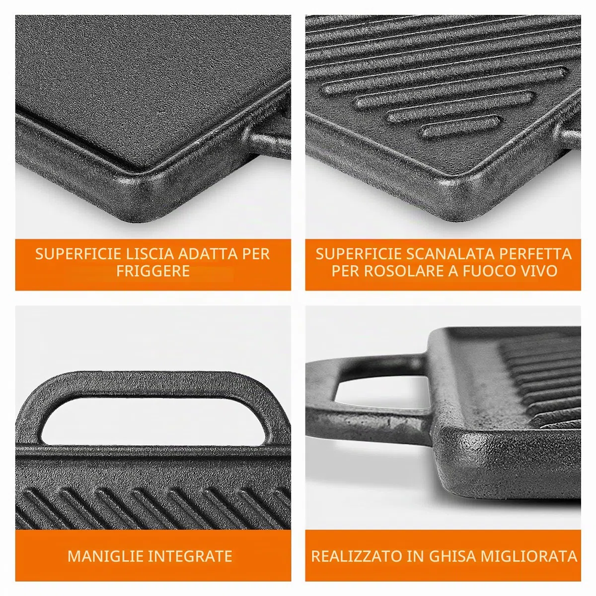 GFTIME Piastre in ghisa 33 x 21 cm per forno, fornelli e grill, piastre in ghisa, reversibili, griglia in ghisa, griglia per cottura e grill 2 in 1, 1 confezione