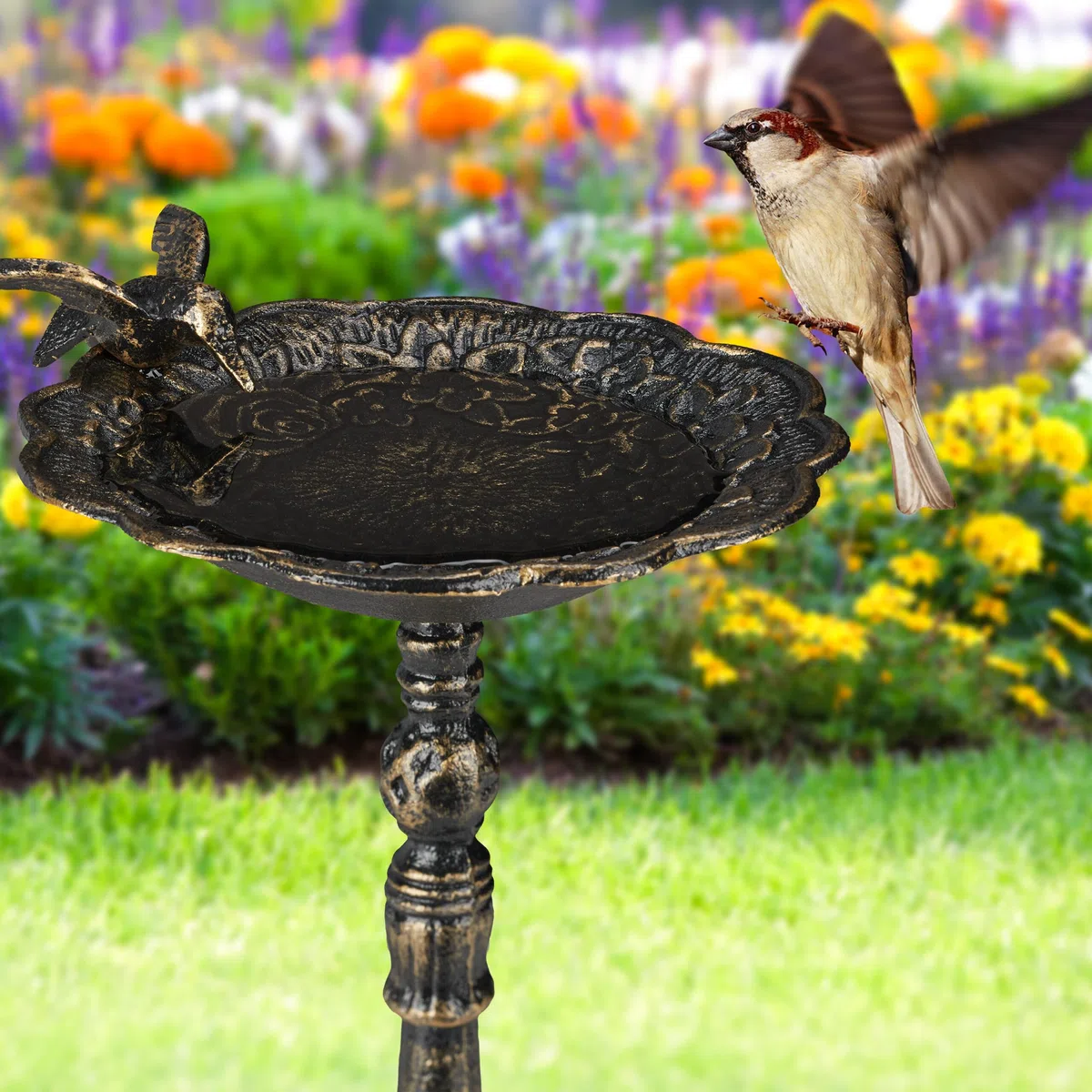 Relaxdays Abbeveratoio, Vaschetta per Uccellini da Terra, Decorazione da Giardino, Accessori per Uccelli, 40 cm, Bronzo
