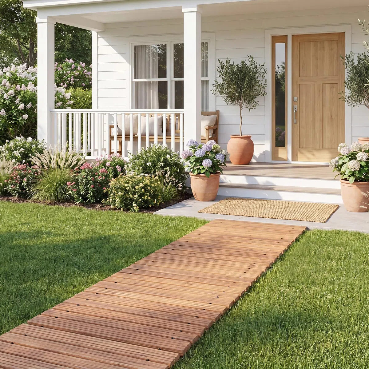 GYMAX Passerella da Giardino, Sentiero Arrotolabile in Legno di Abete da Esterno, Collegamento con Filo di Acciaio, Resistente Percorso Antiscivolo per Cortile e Terrazzo 367 x 55 x 1,5 cm (Naturale)