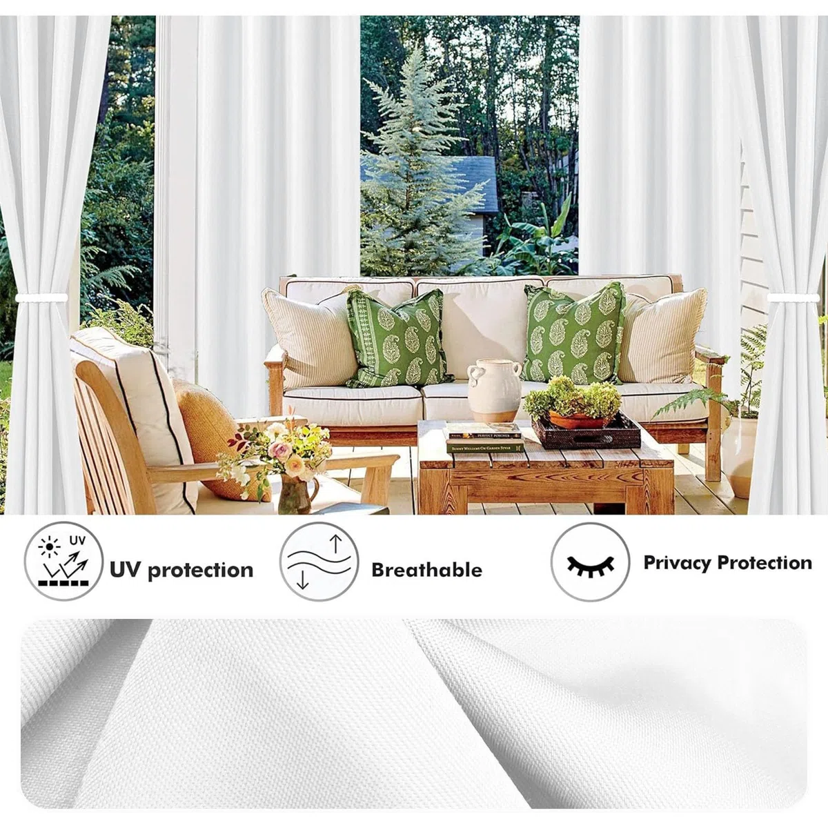 Hiseng Tende da Esterno con Anelli 1 Pezzi Stampa Pianta Fiore Tende da Sole per Esterno Tenda Oscurante Impermeabile per Balcone Giardino Pergola Protezione e Privacy (132x213cm,Bianco)