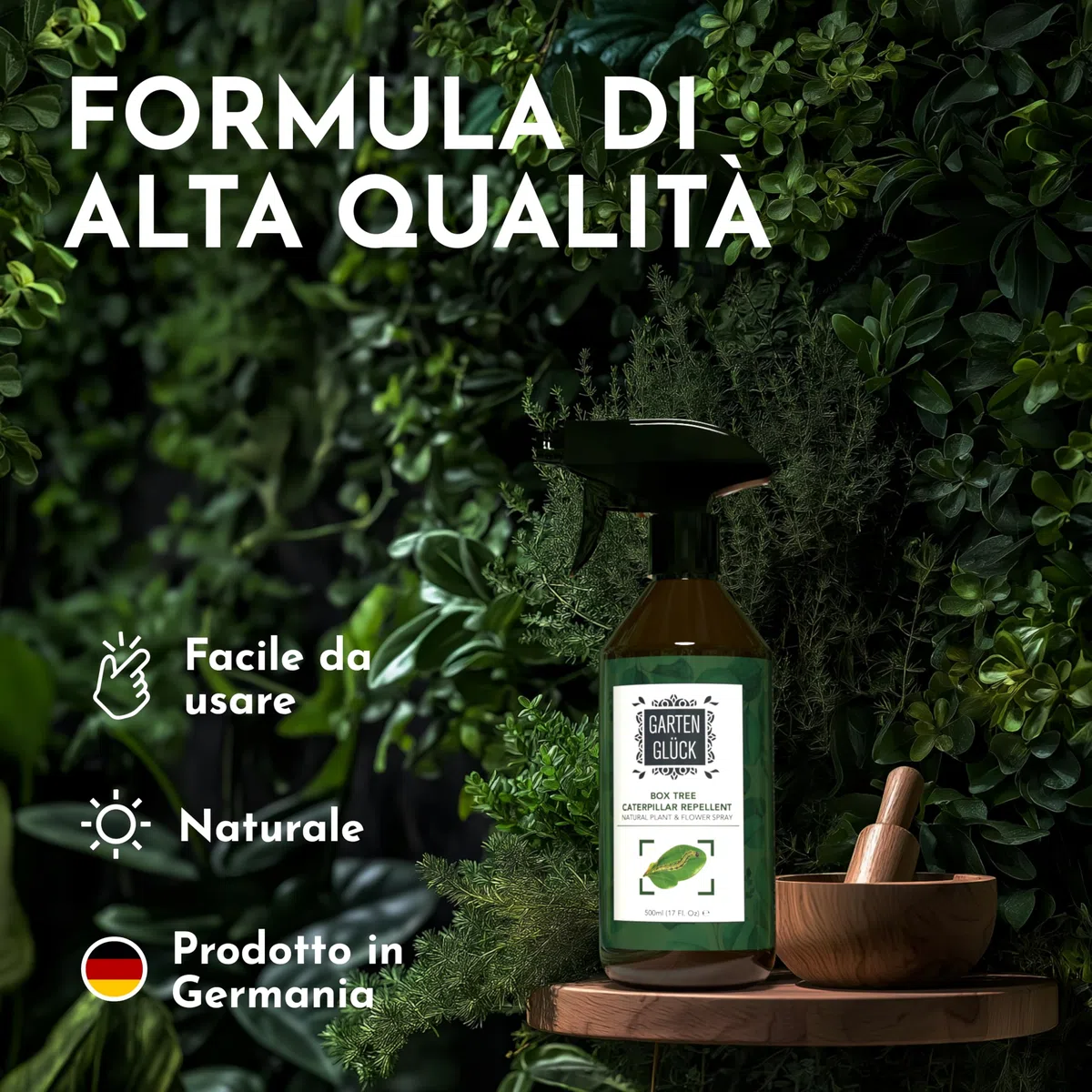 Spray Antiparassitario Piante -500ml- Contro Piralide del Bosso, Bruchi, Larve e Afidi - Protezione Naturale per Bosso, Siepi, Rose e Orto - Con Olio di Timo e Olio di Citronella