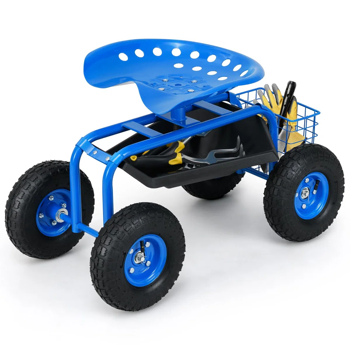 RELAX4LIFE Sgabello da Giardino per Esterno, Portata 130 kg, Sedia Carrello da Giardino con 4 Rotelline, Altezza Regolabile, Sgabello per Giardinaggio Potatura Orto (Blu)