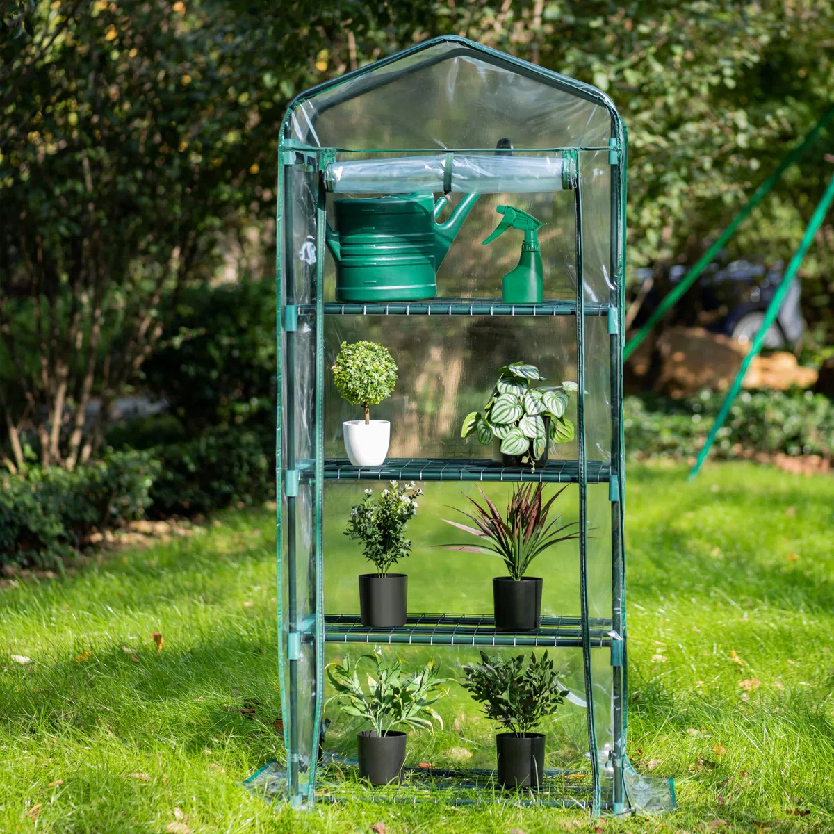 KANWOD KGAGH-1550 - Serra da Giardino con 4 Ripiani, con Porta Arrotolabile, Trasparente, Stabile e Facile da Montare, Serra per Piante da Esterno per Balcone, Terrazza e Giardino, 158 x 68 x 50 cm