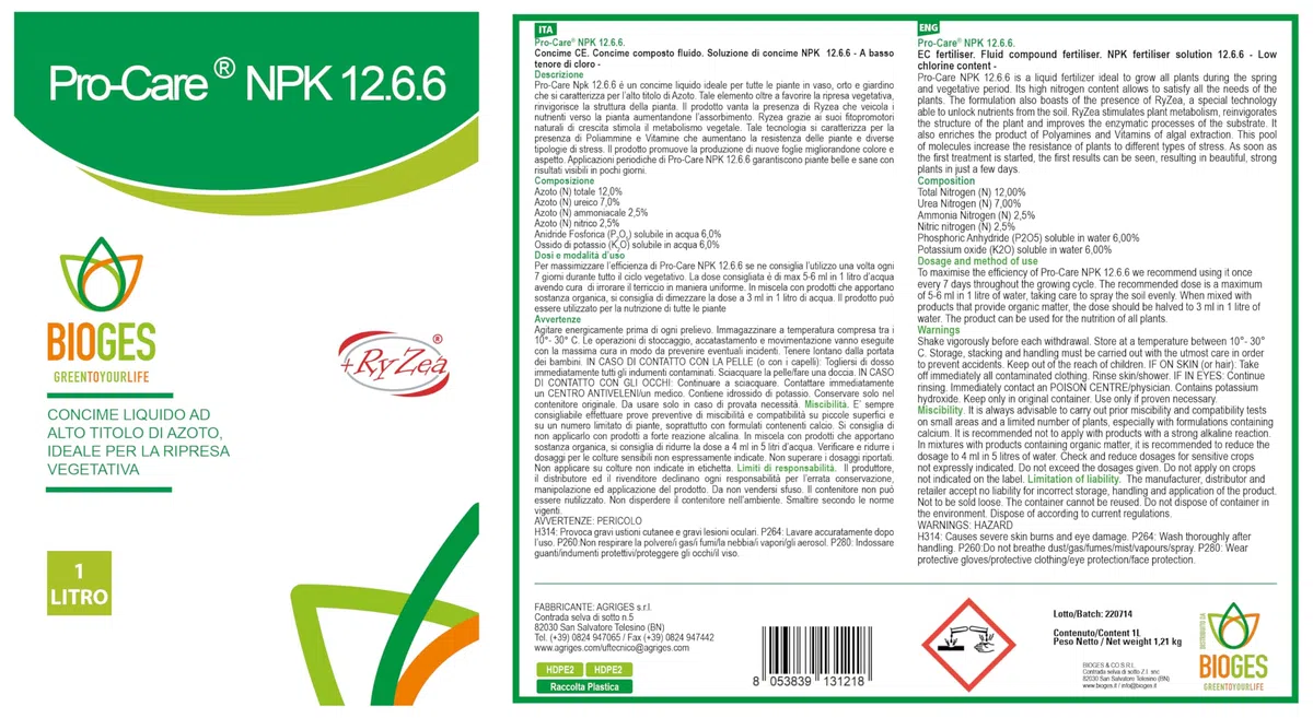 PRO-Care NPK 12.6.6 da 1 LT Bonsai Concime Liquido NPK ad Alto Titolo di Azoto, Ideale per la ripresa vegetativa