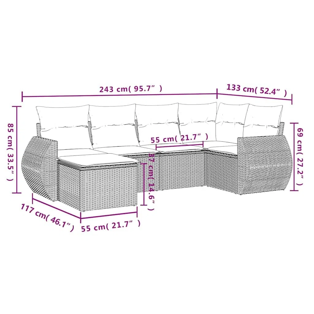 vidaXL Set Divano da Giardino 6pz con Cuscini Grigio Chiaro Polyrattan