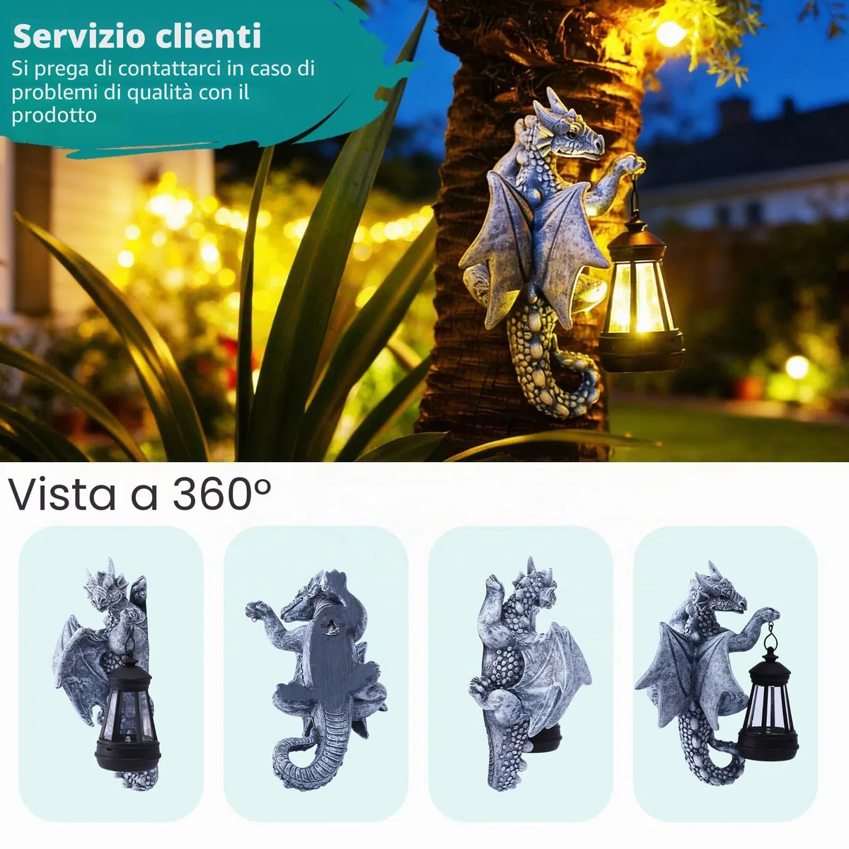 Yeomoo Figure di drago con lampade solari, tronco d'albero, decorazione da giardino per esterni
