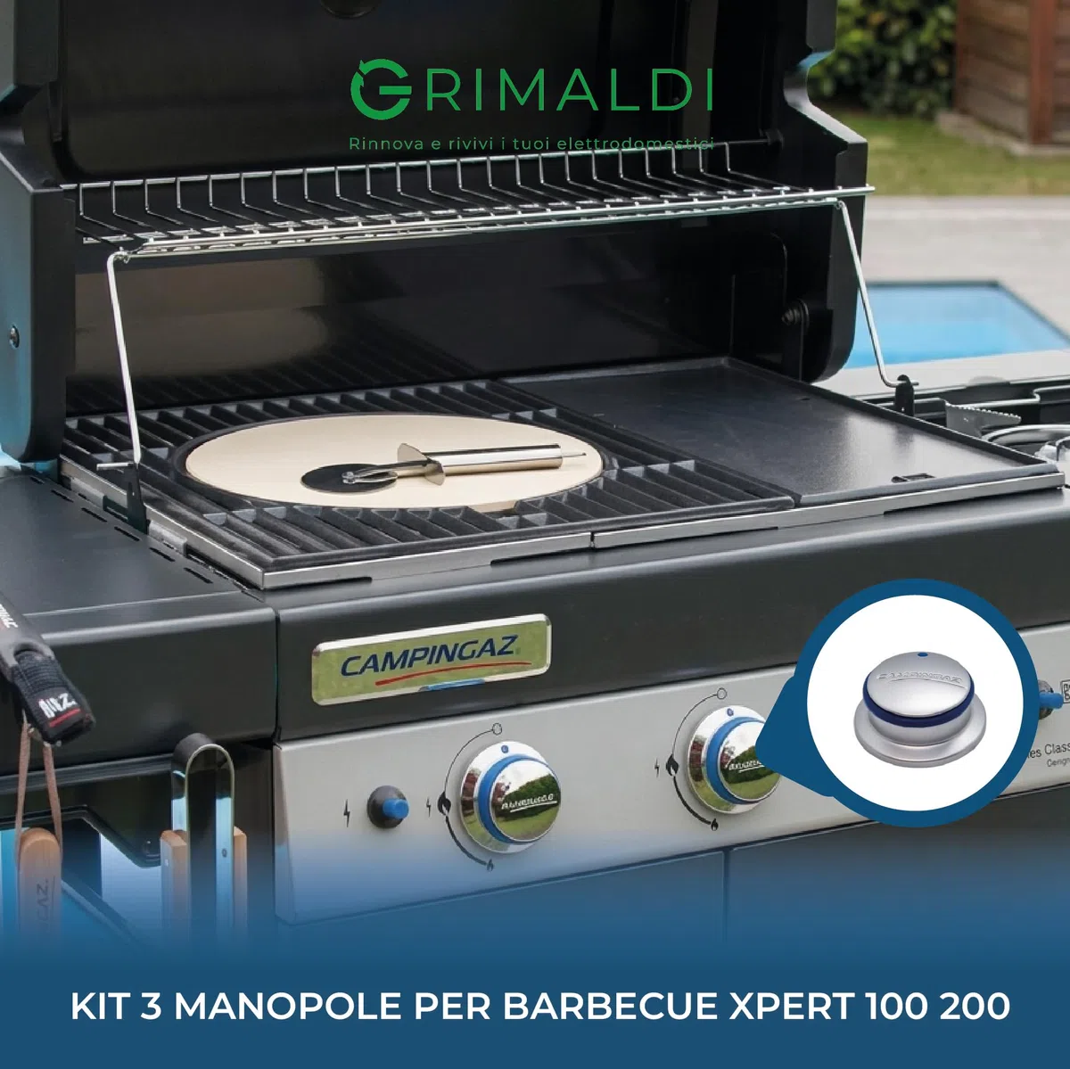 G GRIMALDI 5010004797 Kit 3 Manopole Barbecue Compatibile con Campingaz Xpert 100 Xpert 200 — Manopole Controllo Gas BBQ — Ricambio Comandi Barbecue