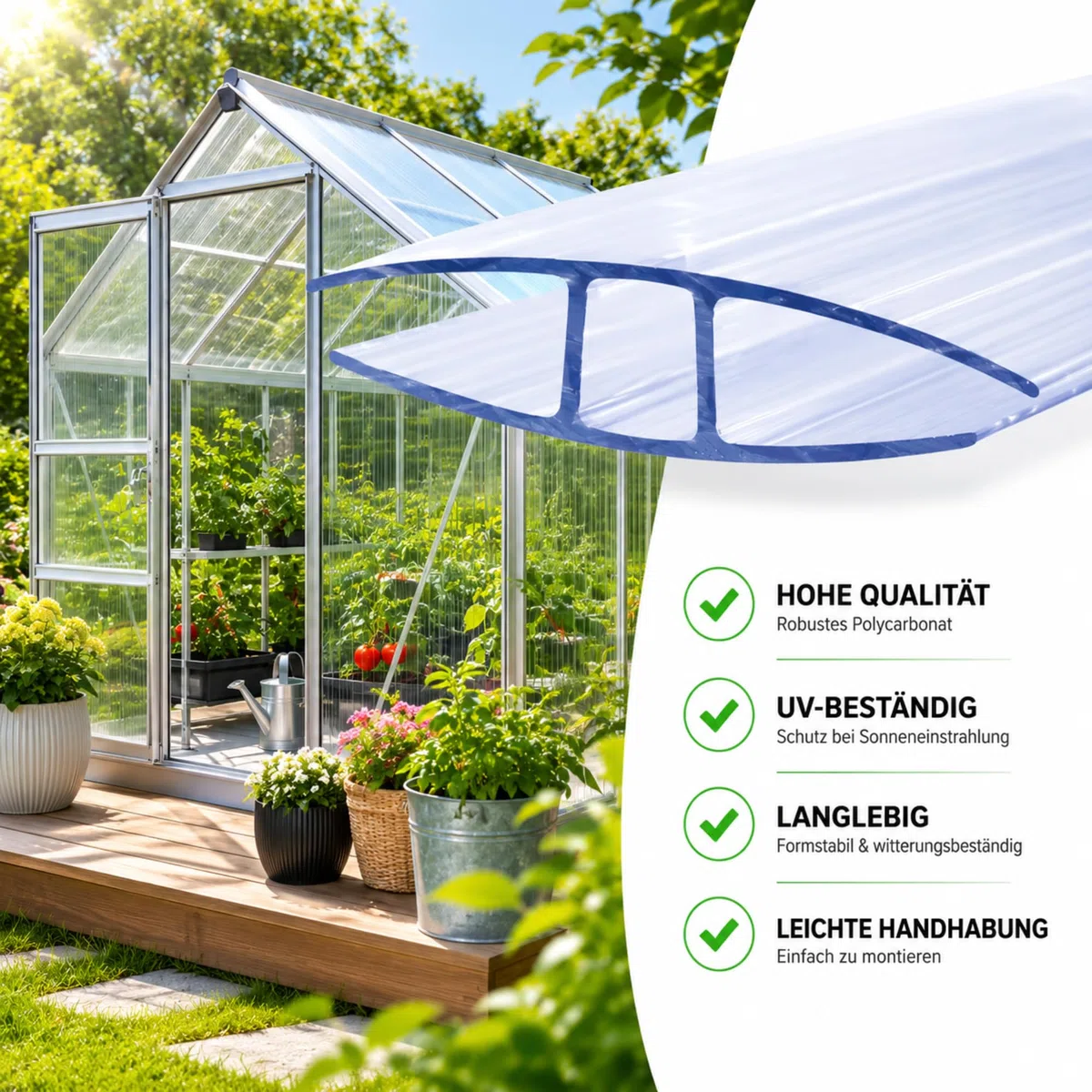 Pannello alveolare in policarbonato, piastra cava, per giardino, serra e modellismo, resistente alle intemperie, traslucido, 60,5 x 121 cm, (connettore: 4,5 mm)