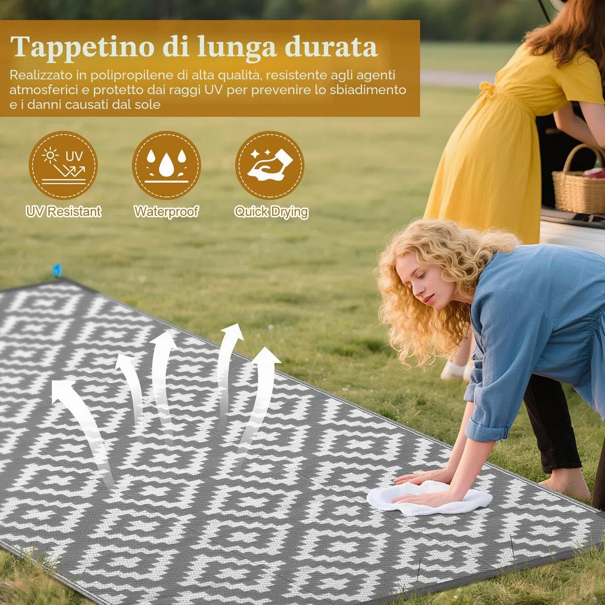 Tappeto da Esterno Impermeabile, Tappeto per Esterno 120 x 180 cm in Plastica Intrecciata, Resistente ai Raggi UV, Reversibile, Pieghevole e Lavabile per Giardino
