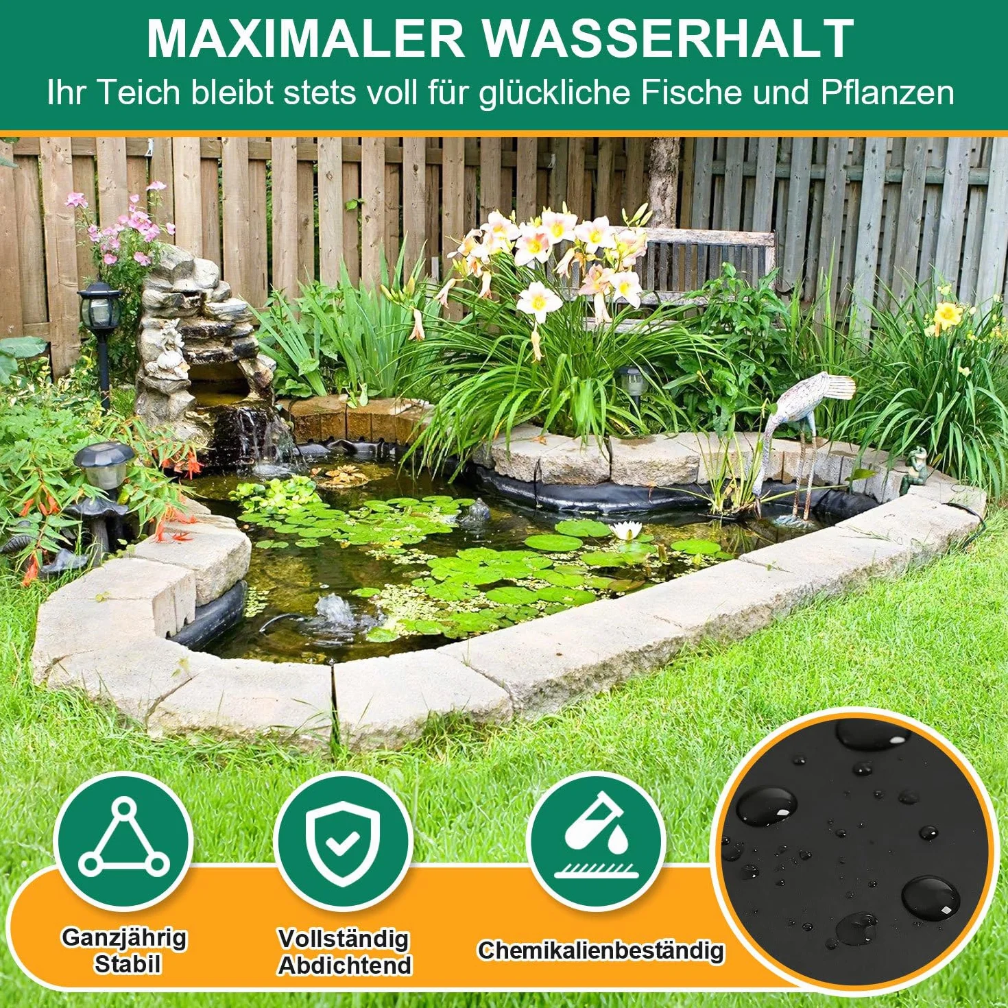 Pellicola per laghetto, 2 x 3 m, in HDPE, da 0,2 mm, stabile pellicola per laghetto, aiuole rialzate, laghetti e giardinaggio
