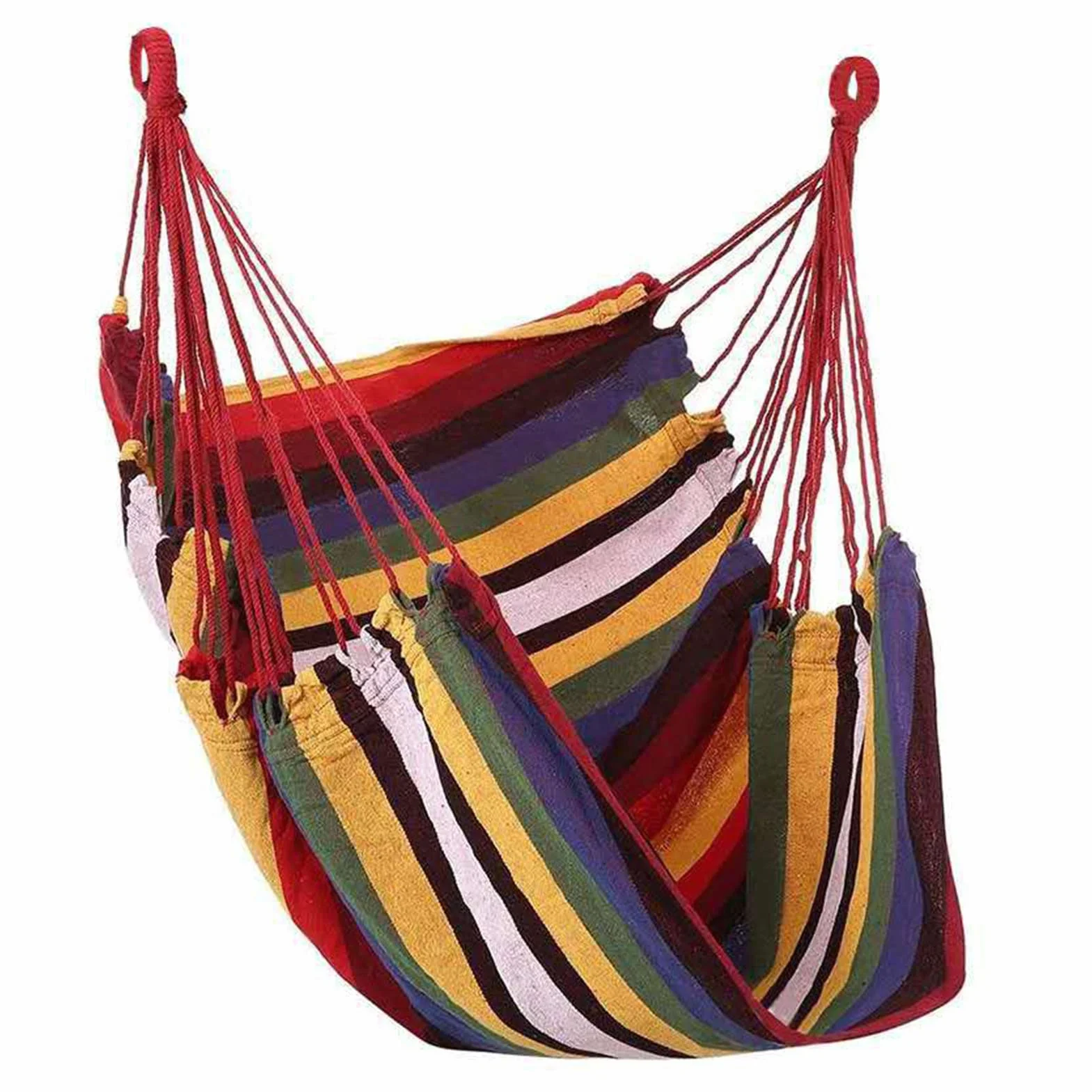 Sedia Sospesa Altalena per Amaca da Esterno in Tela, a Strisce Colorate, Pieghevole Portatile, 100x130cm, per Giardino