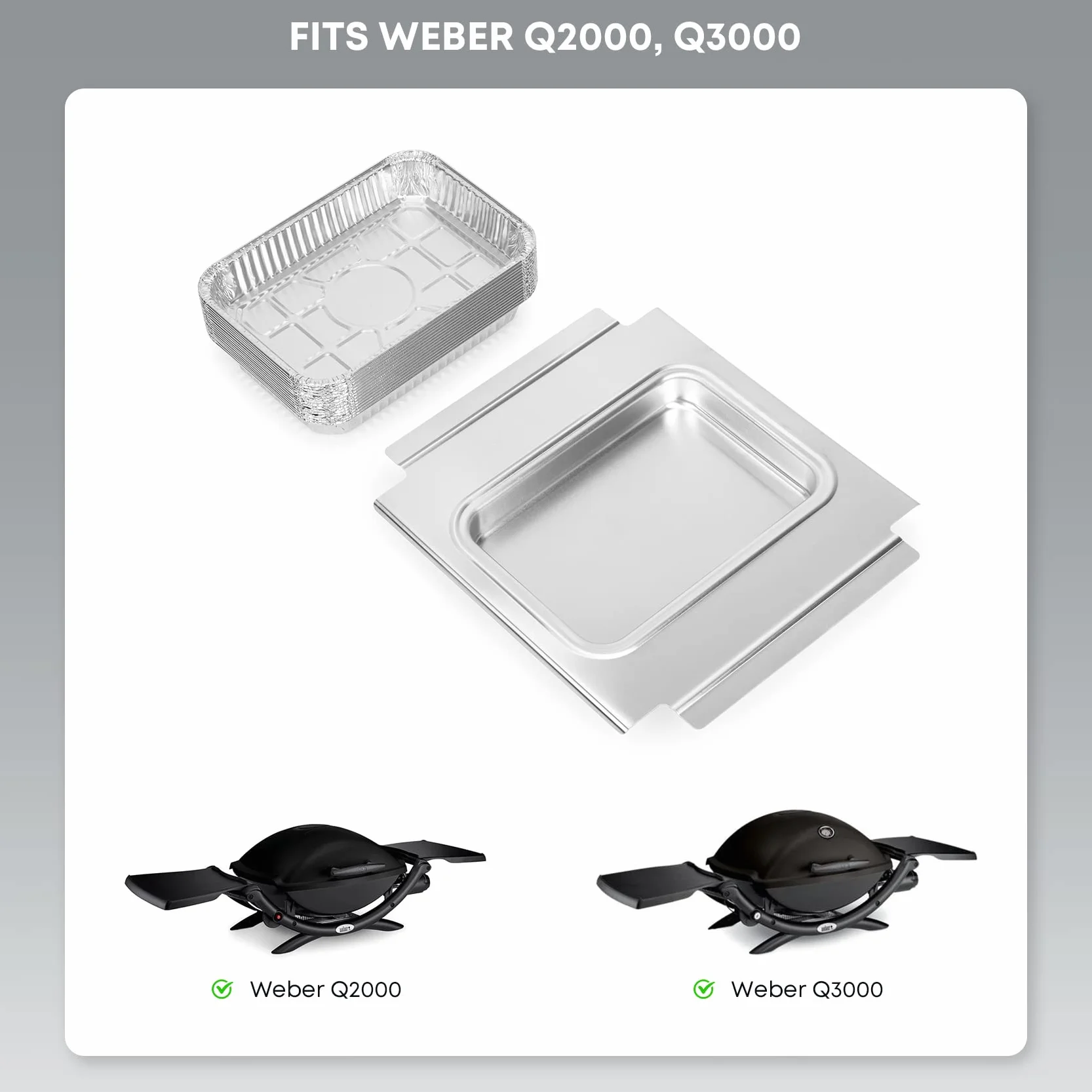 onlyfire Kit di Vaschette in Alluminio per Barbecue a Gas Weber Q200 Q300 Q220 Q240 Q2000 Q3000 Q320 Q3200 Series,1 Vaschetta Raccogli-Grasso in Alluminio e 15 Ciotole Monouso