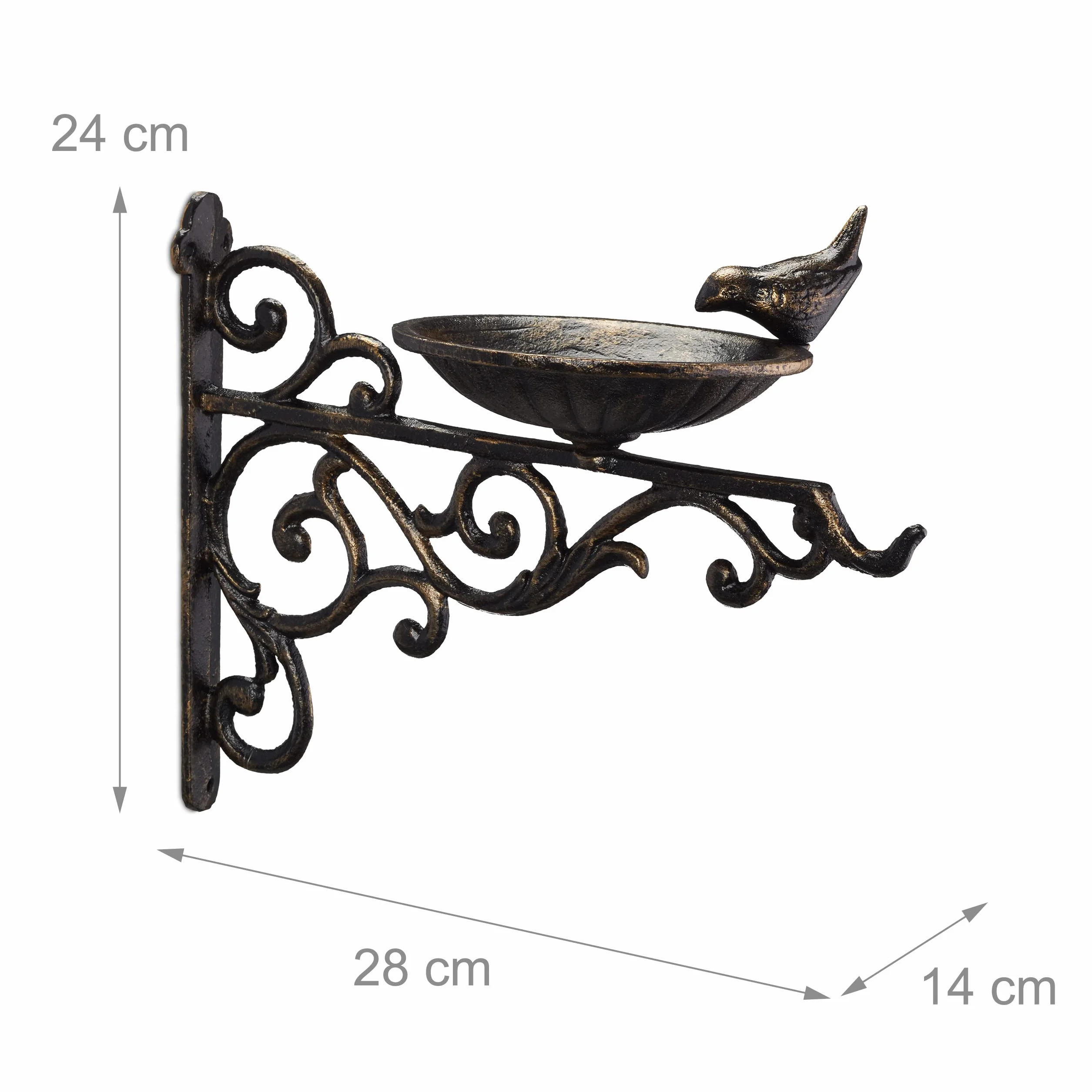 Relaxdays Abbeveratoio, Vaschetta per Uccelli, in Ghisa, a Parete, Resistente Intemperie, Antiruggine, 24x28x14, Bronzo