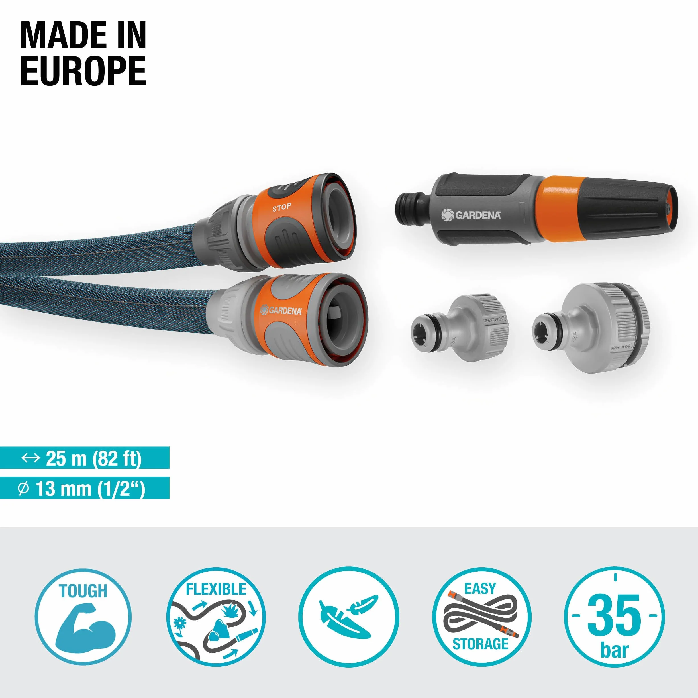 Gardena Liano Xtreme 1/2 pollici, set da 25 m: tubo da giardino in tessuto molto robusto, per rubinetti interni, con tubo interno in PVC, peso ridotto, resistente alle intemperie (18475-20)