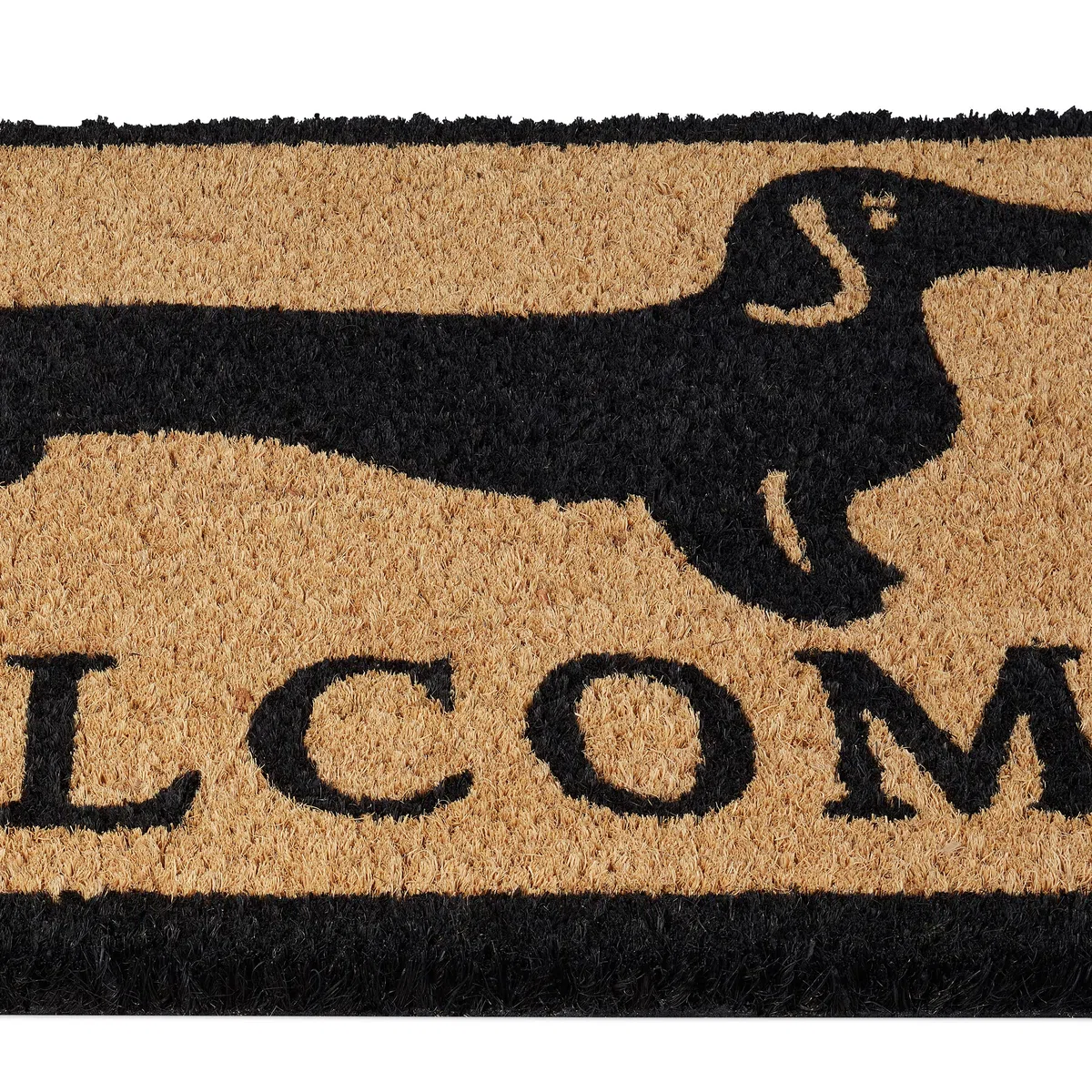 Relaxdays Zerbino con Bassotto, Fibra di Cocco, Frase Welcome, Interni ed Esterni, 40x60 cm, Antiscivolo, Naturale/Nero