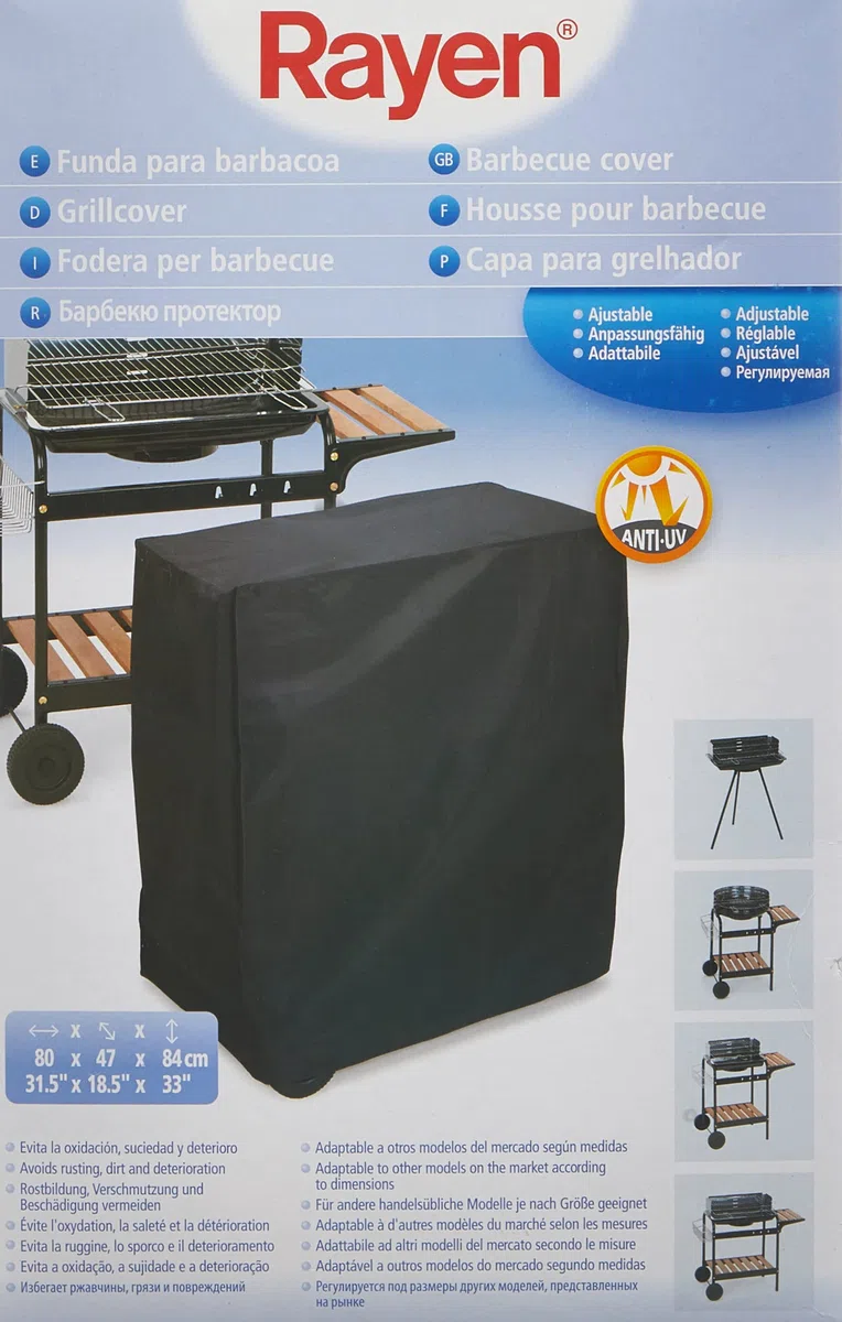 Rayen Copertura per barbecue rettangolare, impermeabile e resistente, protezione da ruggine e sporco, colore nero, dimensioni: 80 x 47 x 84 cm