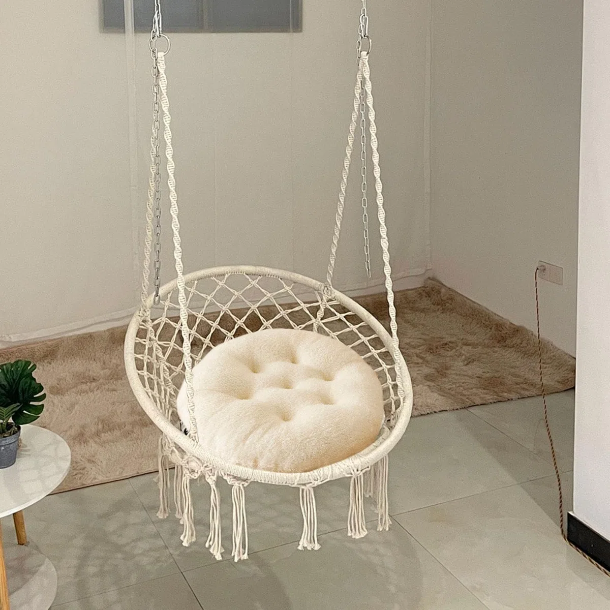 Cuscino per Sedia da Esterno, 60x60 Cm, per Sedia a Dondolo, Lavabile E Rotondo, Bianco