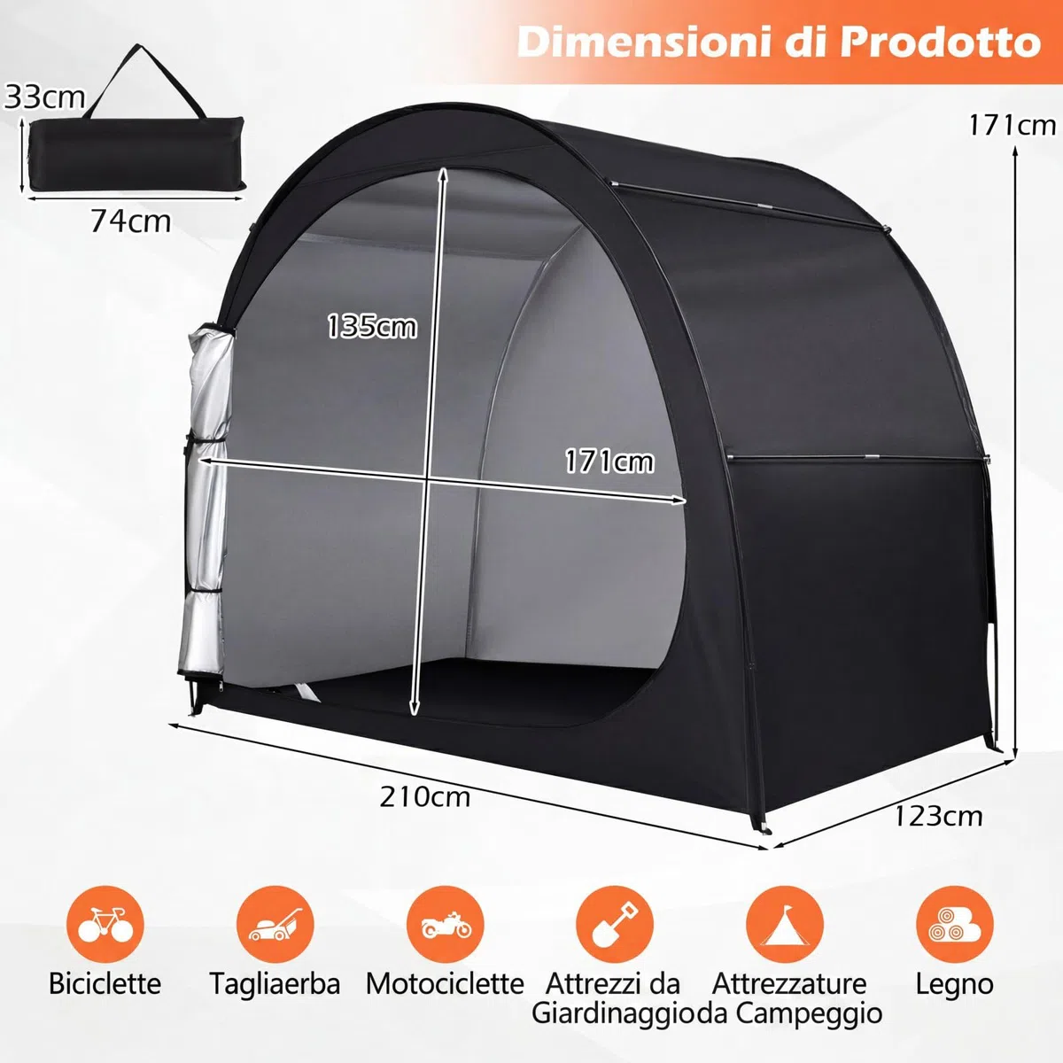 COSTWAY Tenda per Bicicletta, Garage Moto per Esterno con Aste in Fibra di Vetro, Tessuto Oxford, Corde antivento e Picchetti, Capannoni da giardino per bici, Tosaerba, Attrezzi da Giardinaggio