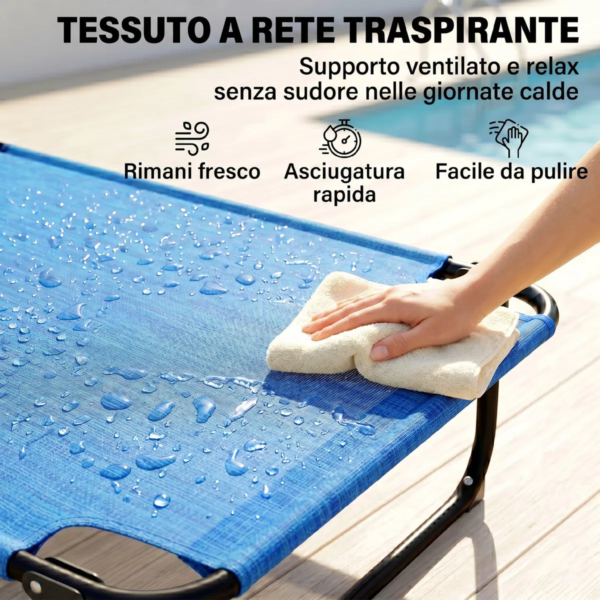 Outsunny Lettino da Sole Schienale Regolabile Sdraio Pieghevole Blu Scuro | a 4 Livelli, con Cuscino, Foro per il Viso, Tessuto Traspirante, Struttura in Acciaio